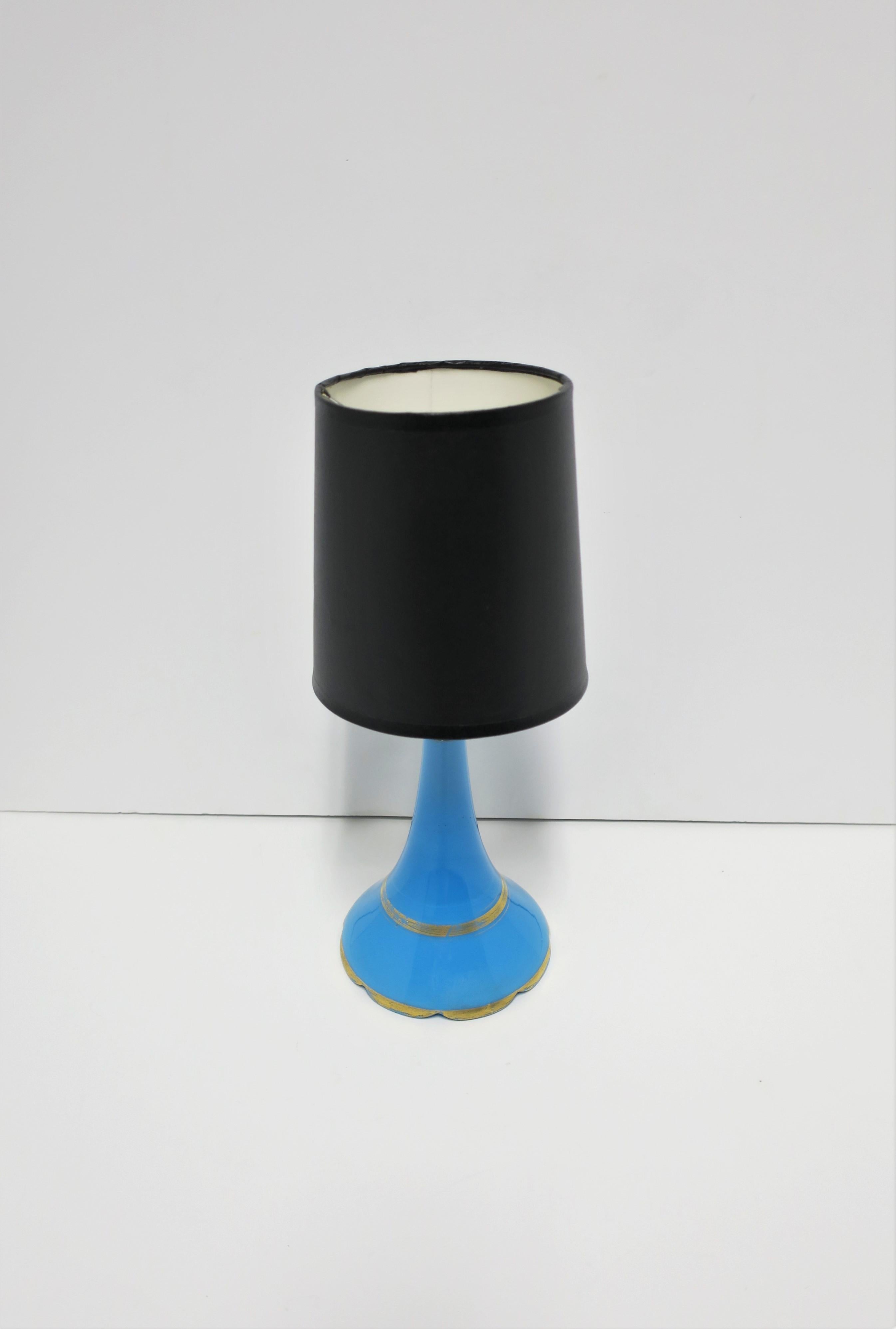 20th Century Italian Blue Opaline Glass Table Lamp with Scalloped Edge For Sale