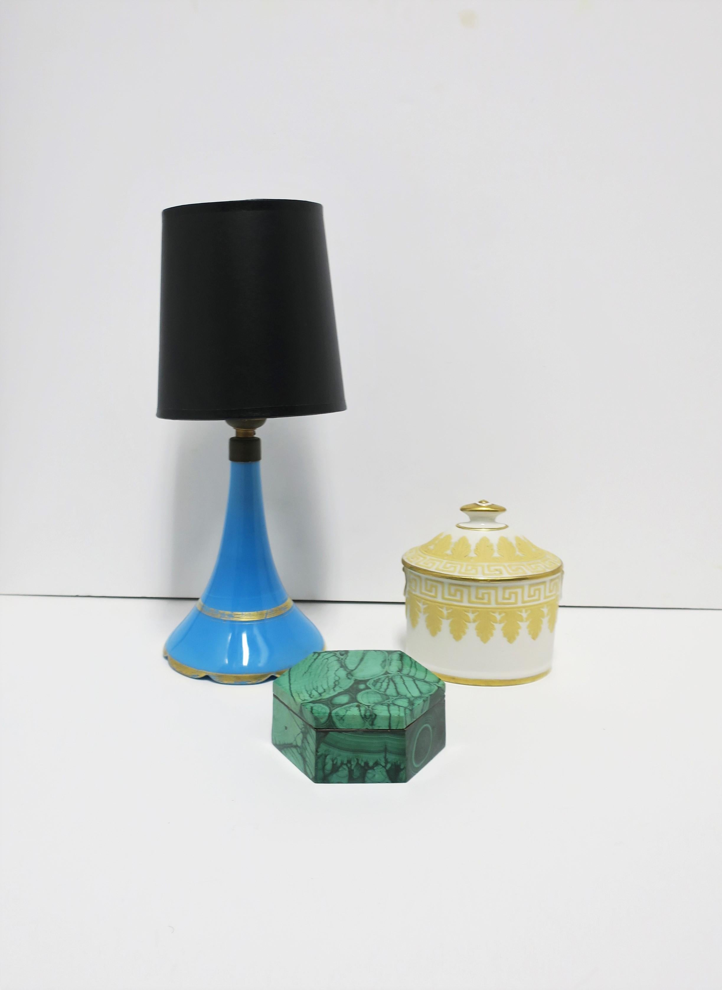 Gold Italian Blue Opaline Glass Table Lamp with Scalloped Edge For Sale