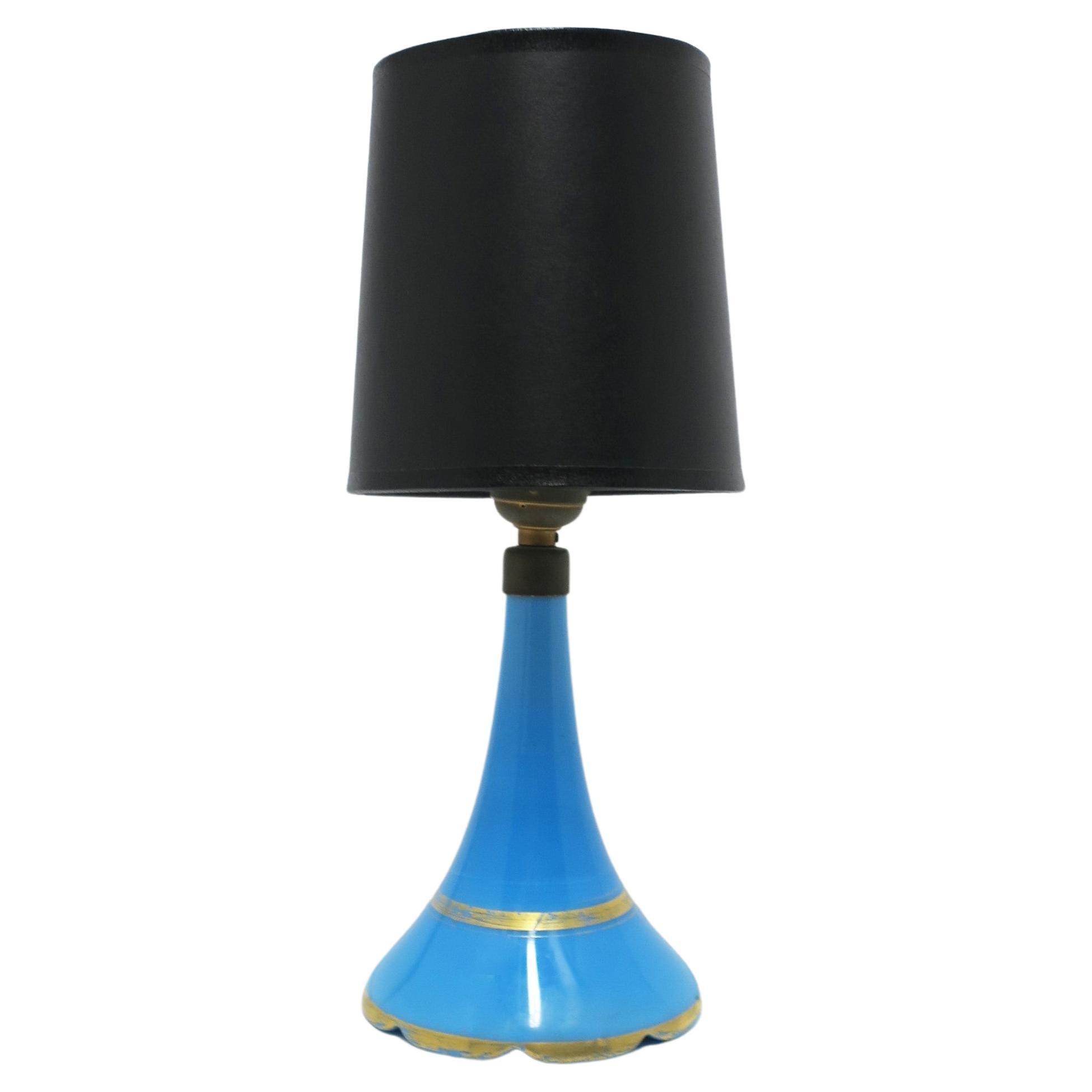 Italian Blue Opaline Glass Table Lamp with Scalloped Edge