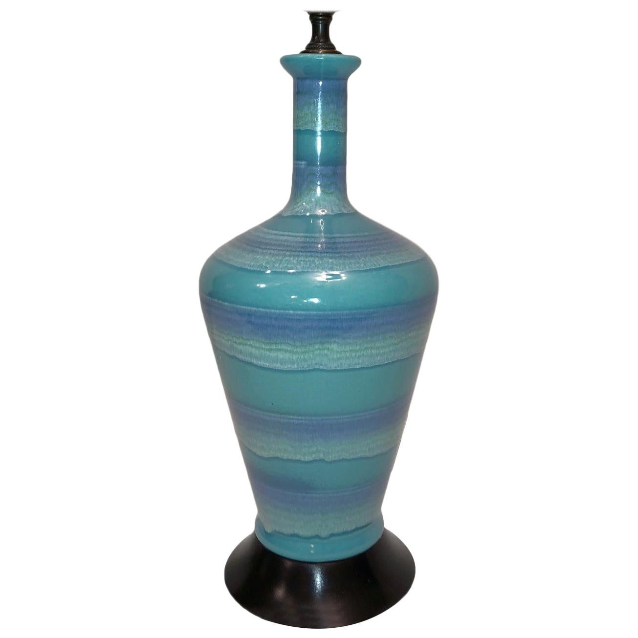 Italian Blue Porcelain Table Lamp For Sale