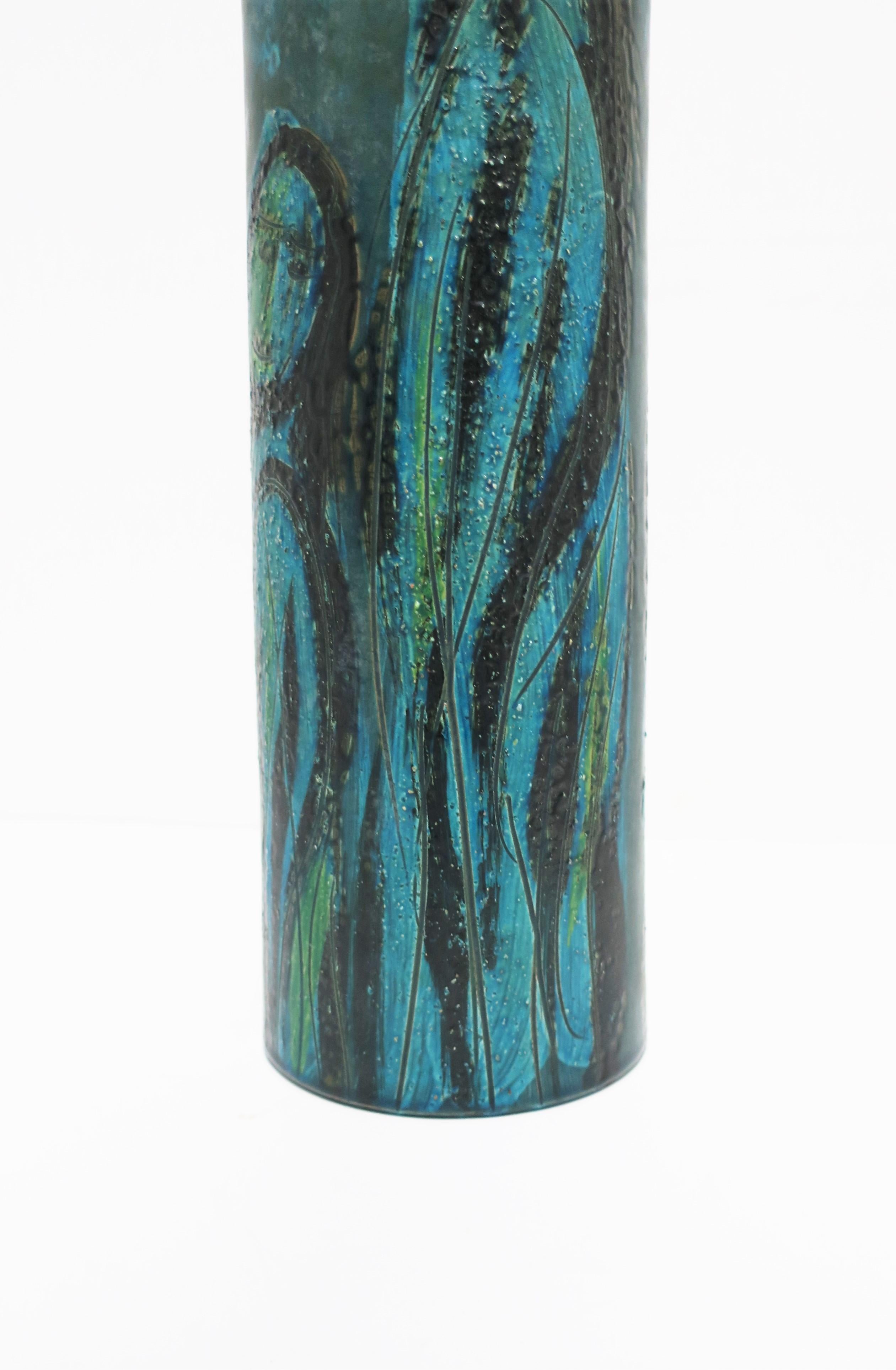 Italian Blue Pottery Vase with Figurative Design Bitossi, circa 20th Century For Sale 4