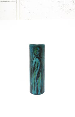 Italian Bitossi Attrib. Blue Pottery Vase with Figurative Design