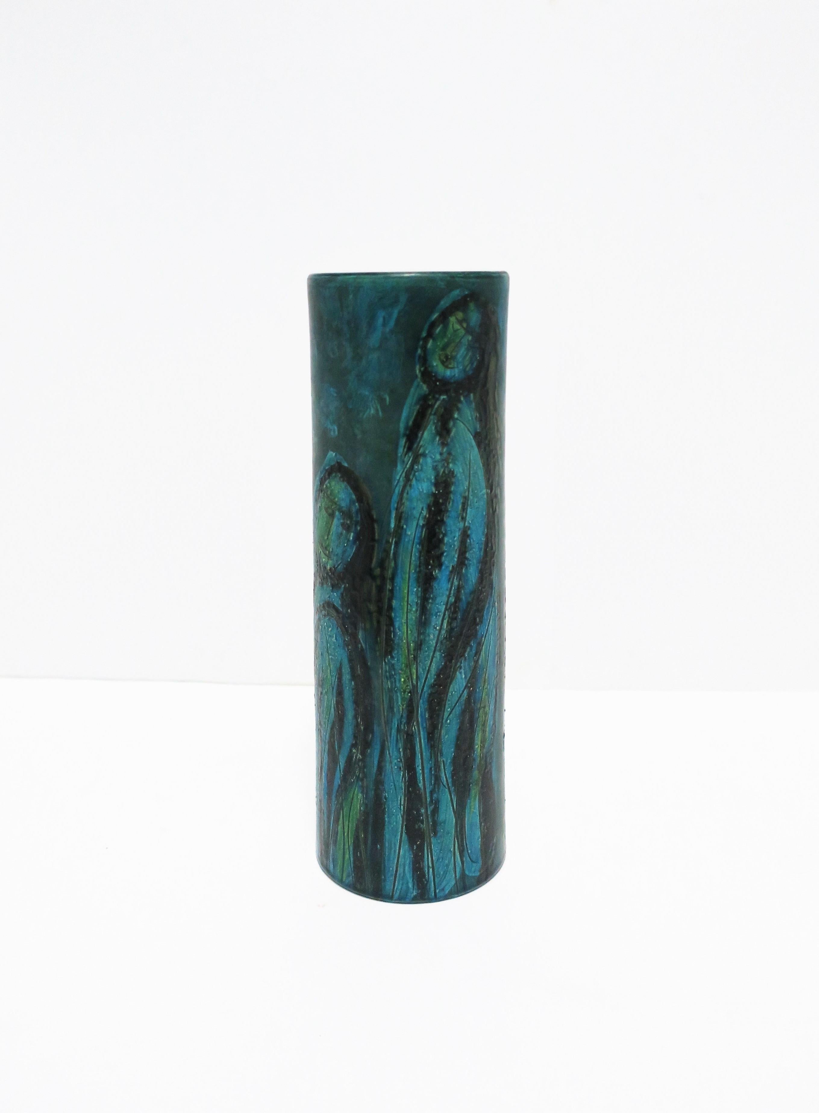 Italian Blue Pottery Vase with Figurative Design Bitossi, circa 20th Century For Sale 1