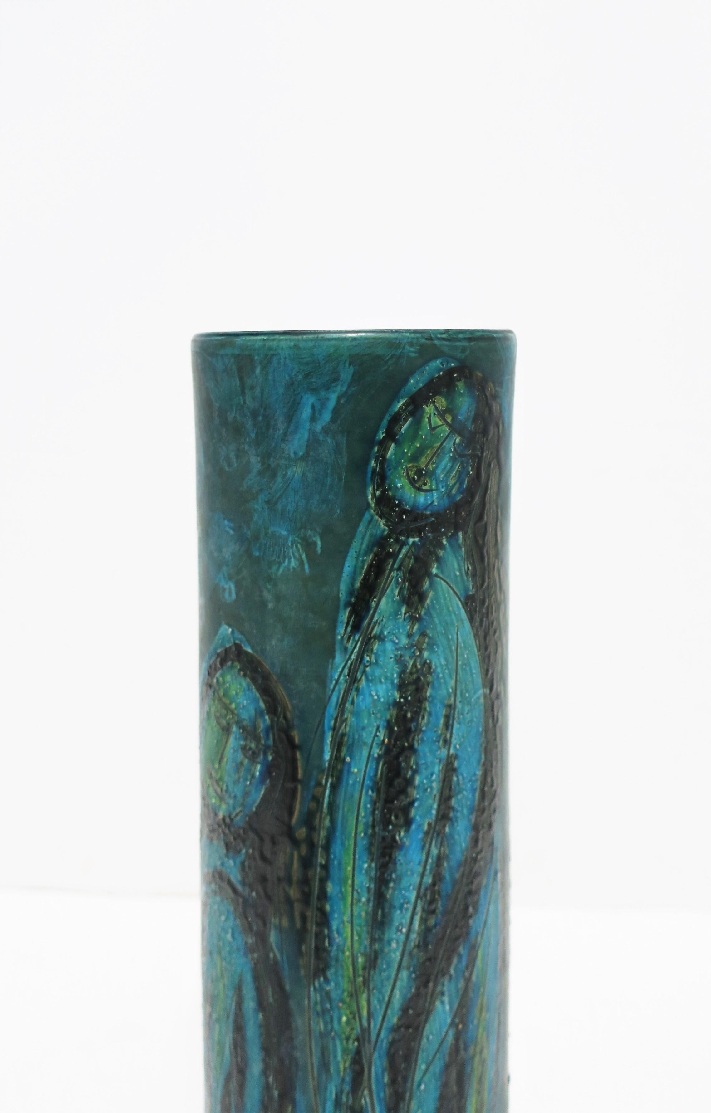 Italian Blue Pottery Vase with Figurative Design Bitossi, circa 20th Century For Sale 3