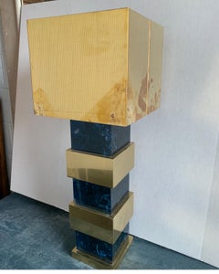 Italian Blue Resin and Brass Tower Lamp with Brass Shade