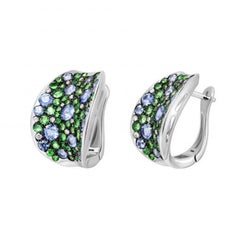 Italian Blue Sapphire Tsavorite Diamond White Gold Lever-Back Earrings for Her
