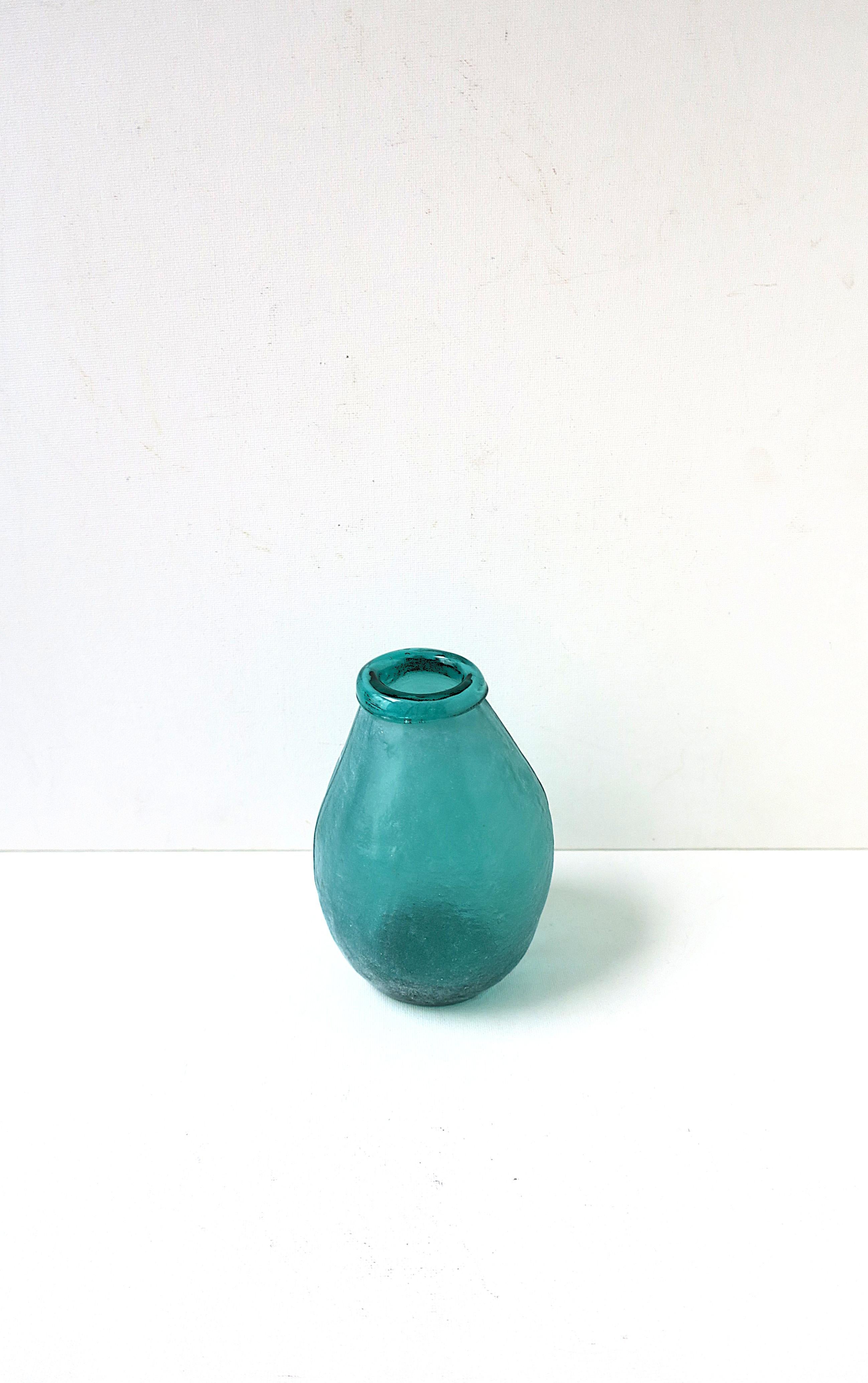 Unglazed Italian Blue Scavo Art Glass Vase For Sale