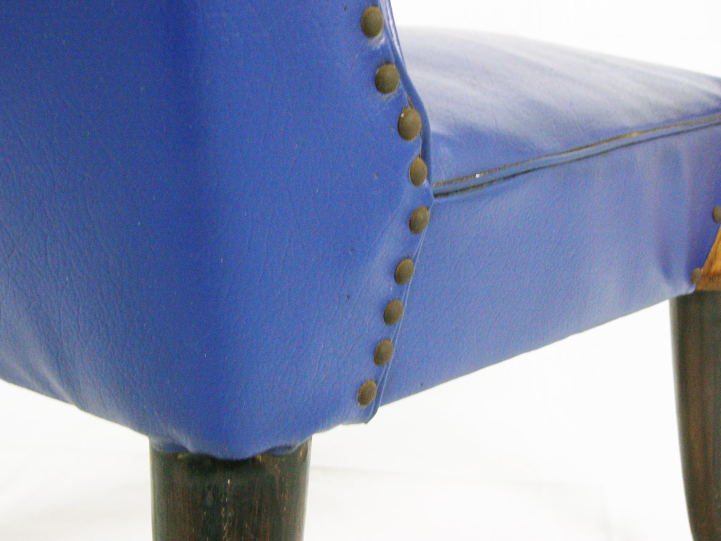 Italian Blue Skai and Wood 1950s Armchair For Sale 1