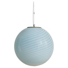 Italian Blue Spiral Murano Glass Globe Pendant, 1970s