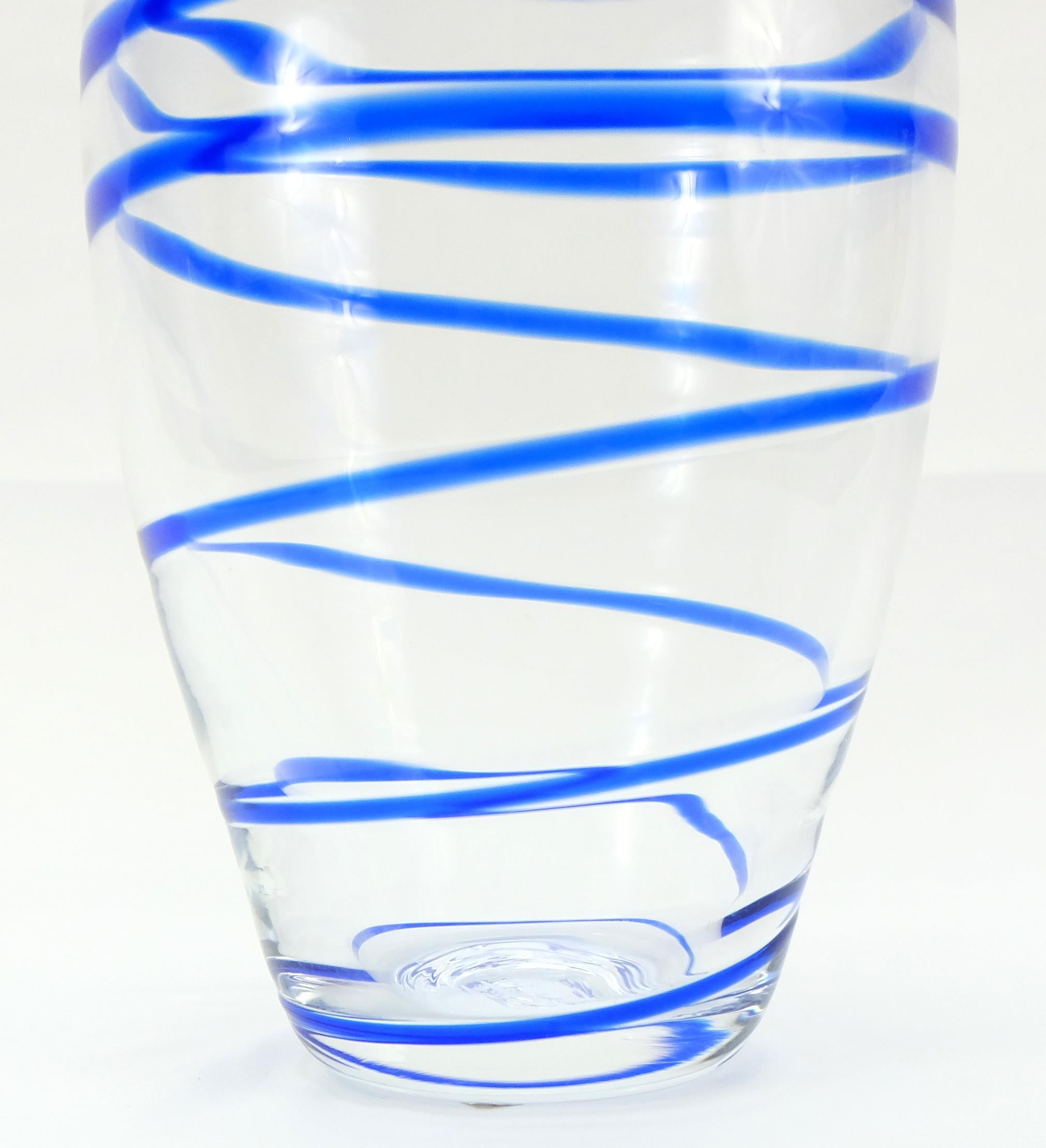 V. Nason & C. Italian Murano Glass Vase with Blue Spiral Stripe In Excellent Condition In Miami, FL