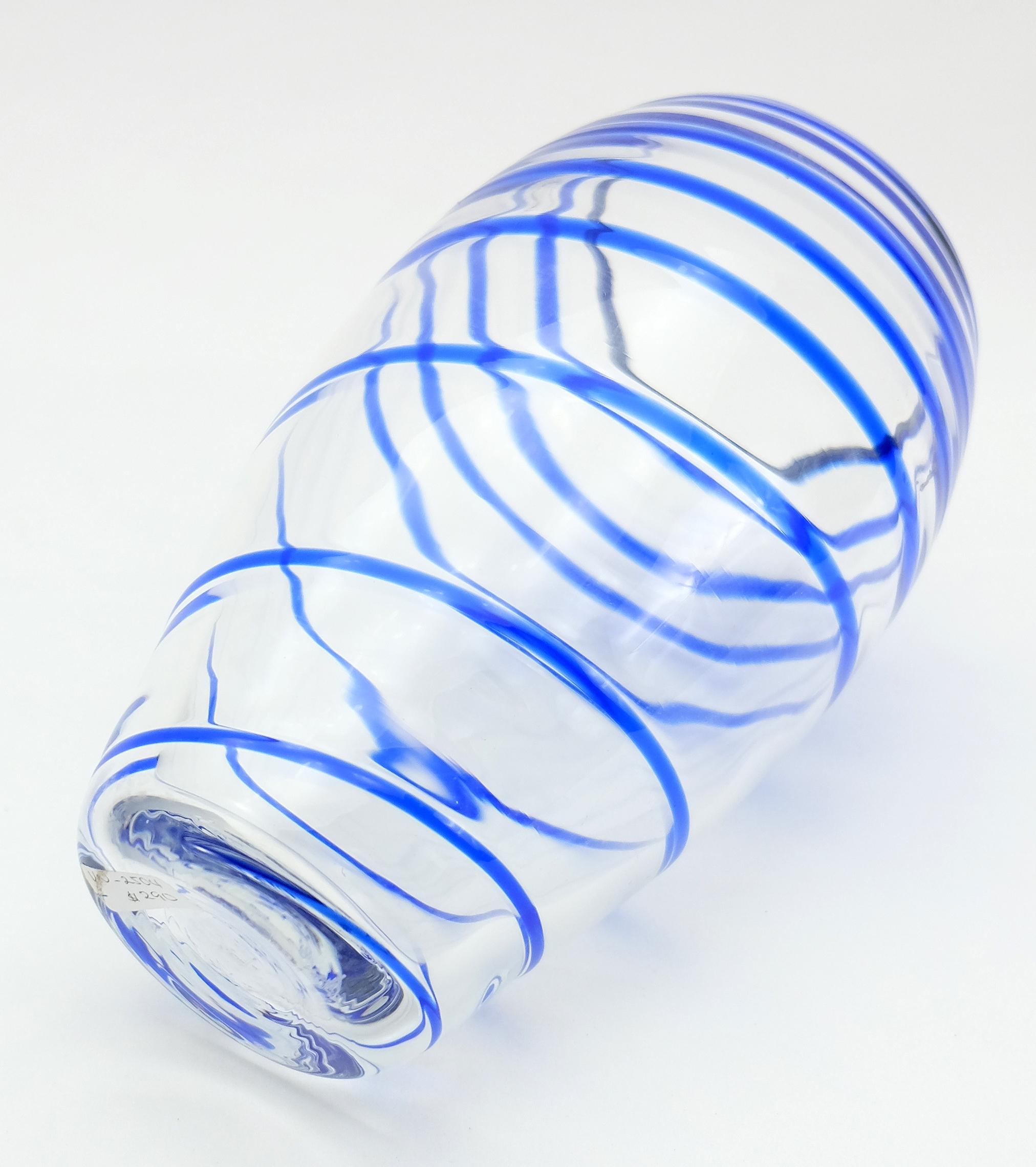20th Century V. Nason & C. Italian Murano Glass Vase with Blue Spiral Stripe