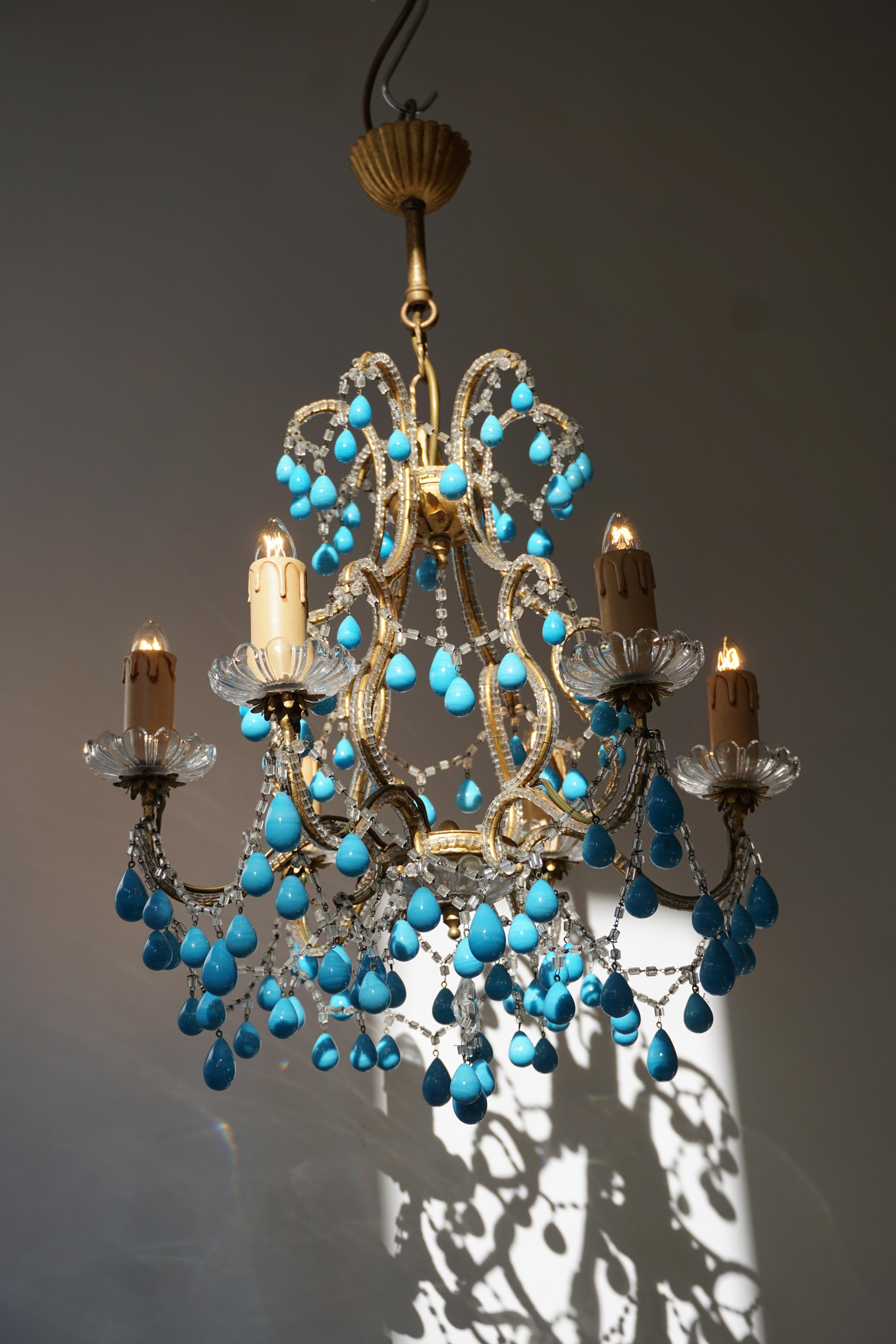 Italian Blue Stone Drops Chandelier In Good Condition For Sale In Antwerp, BE