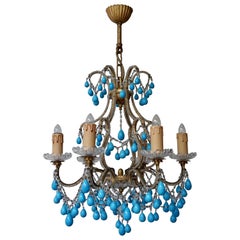 Lampadario italiano con gocce di pietra blu
