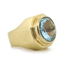 Italian Blue Topaz 18k Yellow Gold Octangon Statement Ring - Size 7