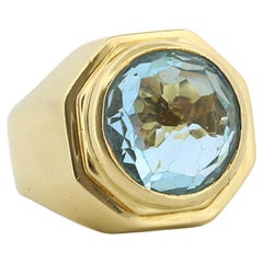 Italienischer italienischer blauer Topas 18k Gelbgold Octangon Statement-Ring - Größe 7