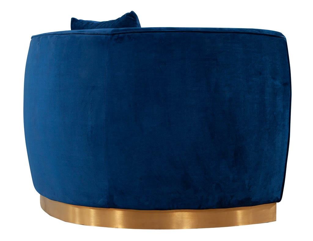 Italian Blue Velvet Curved Sofa with Brass Base 5