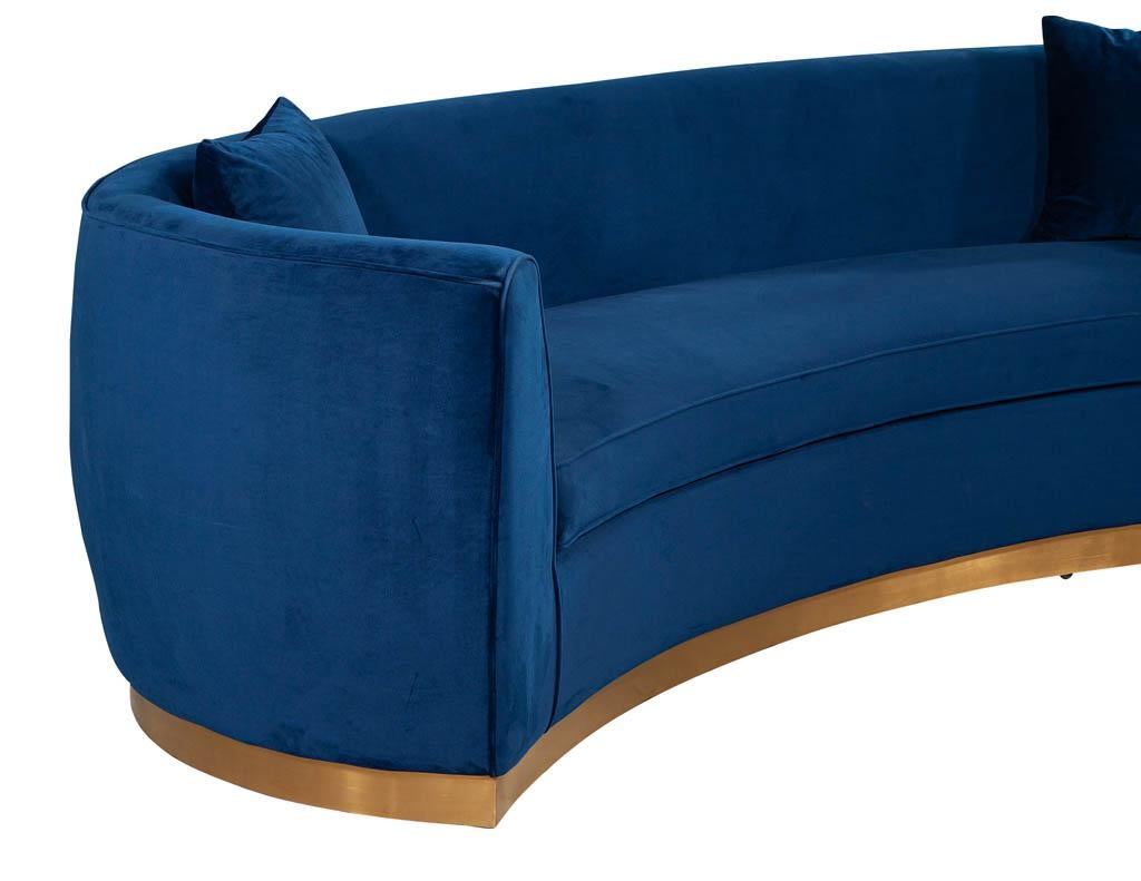 blue velvet curved couch