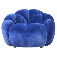 Italian Blue Velvet Lounge Chair, 1970s – Original Upholstery