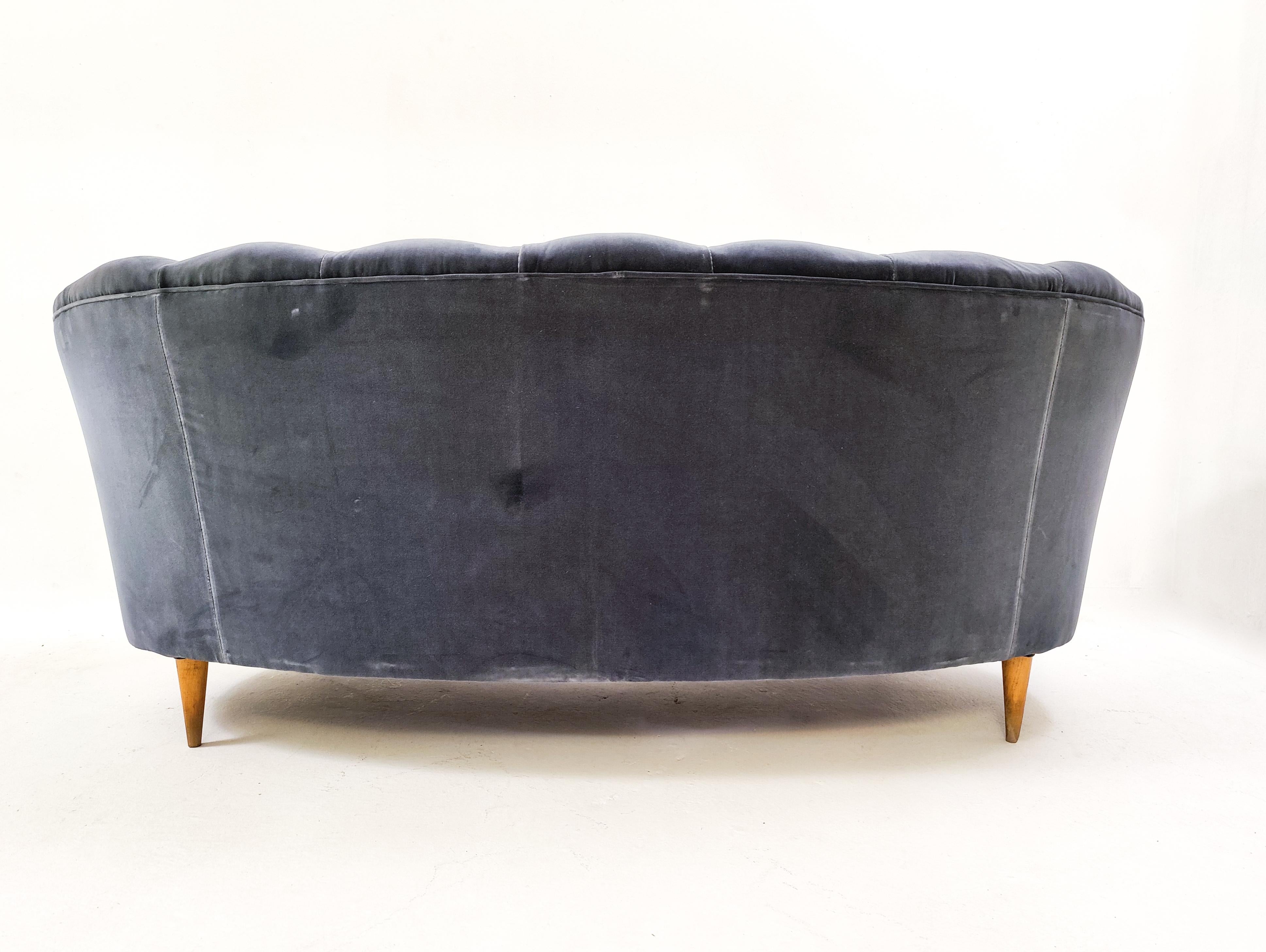 Italian Blue Velvet Sofa, 1930s, New Upholstery 2