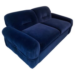 Italian Blue Velvet Sofa, 1970s