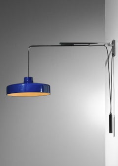 Italian blue wall sconce Gino Sarfatti 60's chromed metal - H135