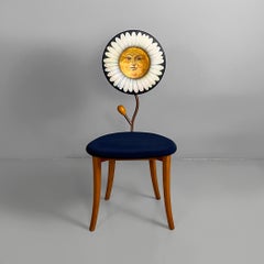 Italian blue wood, metal and blue fabric chair by Danber, 1980s