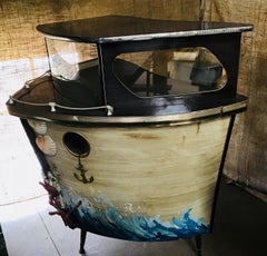 Italian Boat Bow Shaped Bar Cabinet or Dry Bar from 1960s