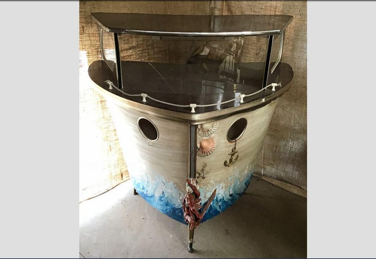 Italian Boat Bow Shaped Bar or Dry Bar from 1960s For Sale at