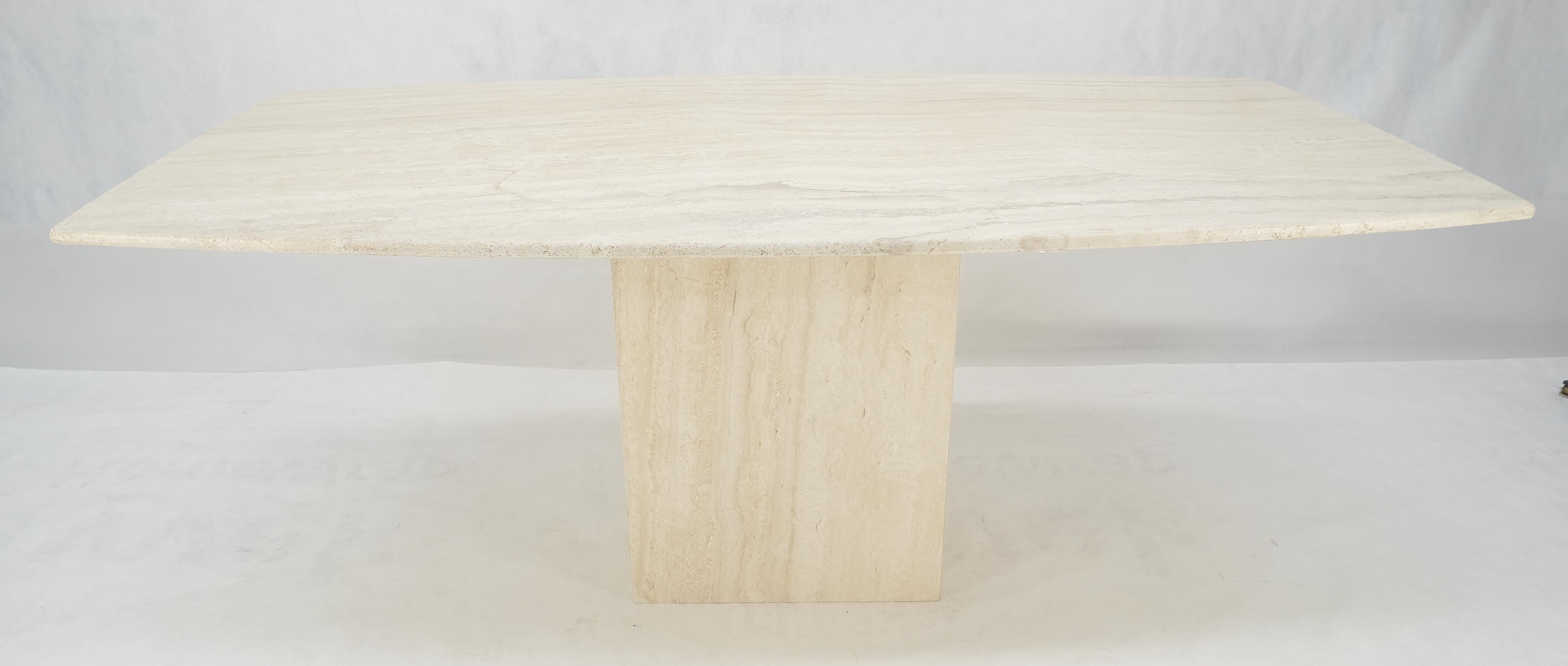 Mid-Century Modern Italian Boat Shape Oval Travertine Single Pedestal Dining Conference Table Mint For Sale