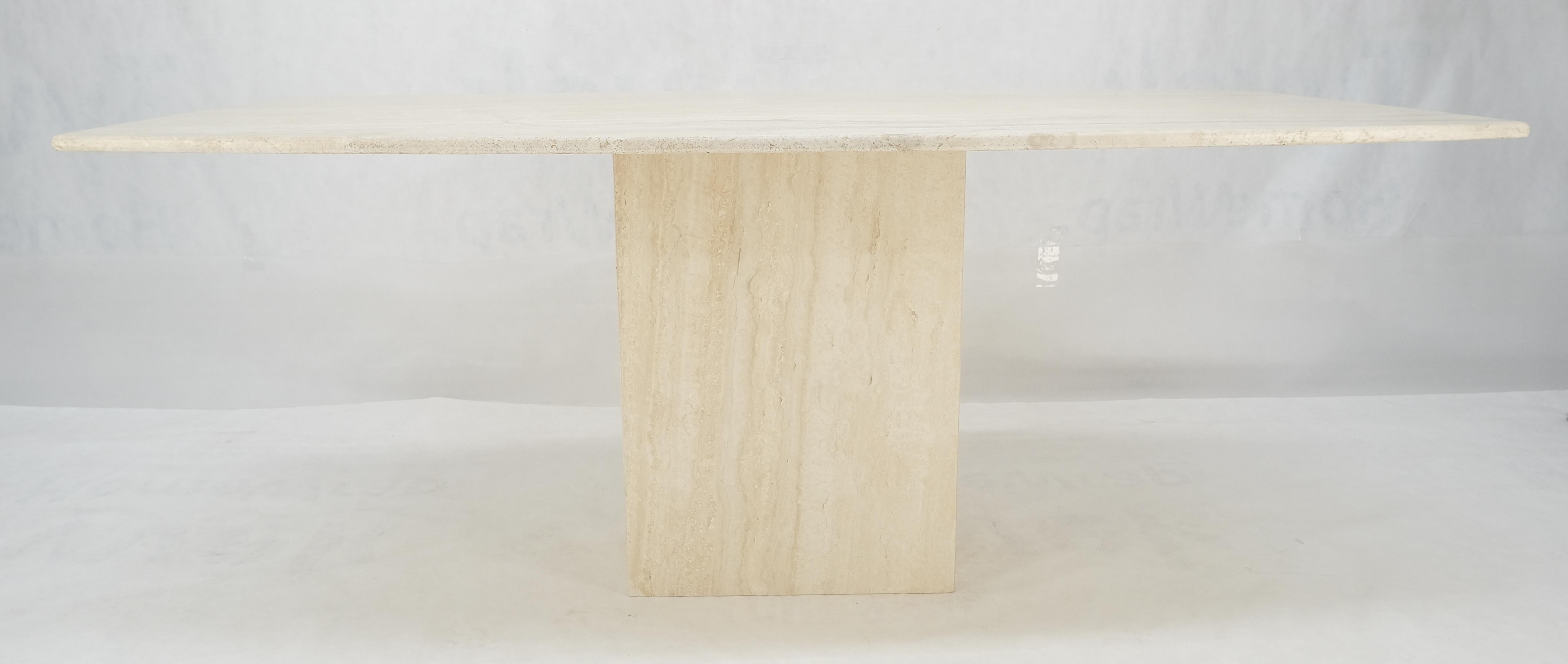 Italian Boat Shape Oval Travertine Single Pedestal Dining Conference Table Mint In Excellent Condition For Sale In Rockaway, NJ