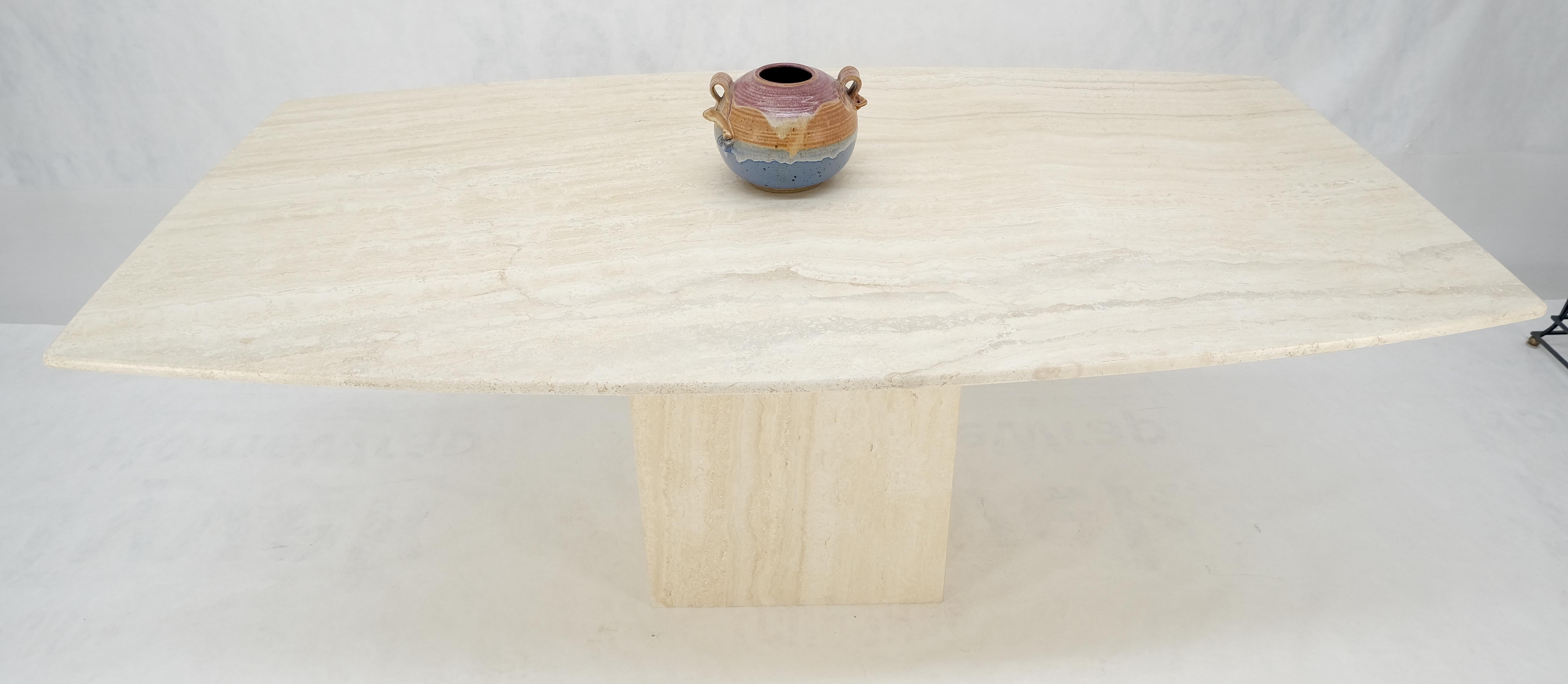 20th Century Italian Boat Shape Oval Travertine Single Pedestal Dining Conference Table Mint For Sale