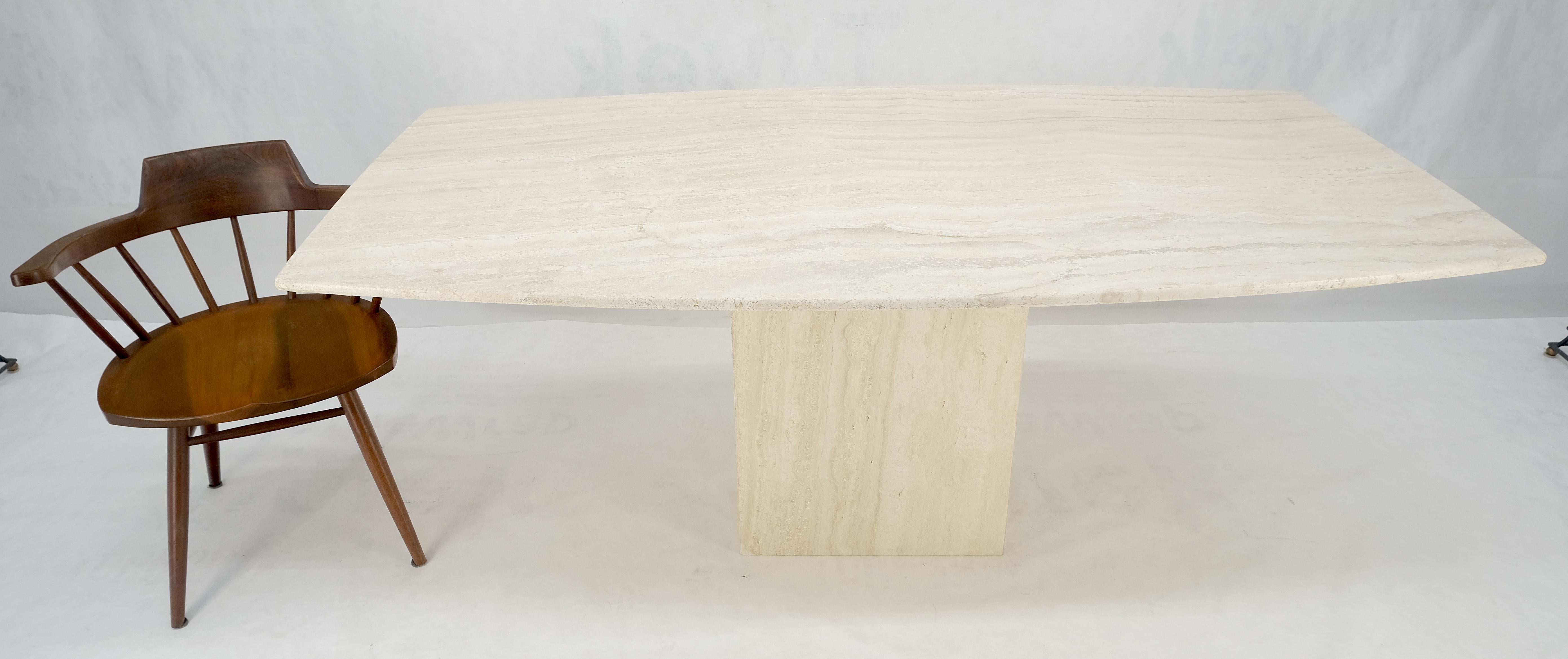 Italian Boat Shape Oval Travertine Single Pedestal Dining Conference Table Mint For Sale 3