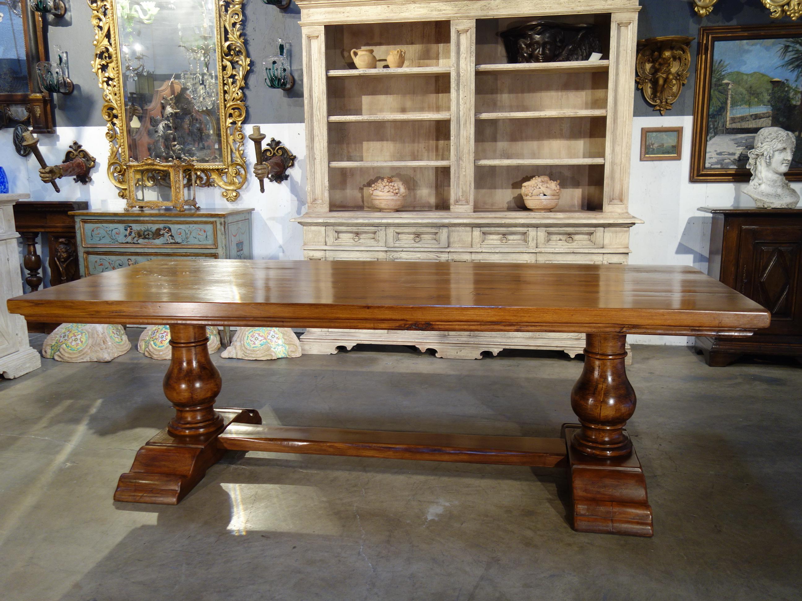 Hand-Crafted 18th C Style BOCCI Solid Italian Walnut Trestle Dining Table In-Stock For Sale
