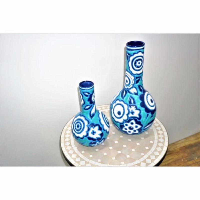 Modern Italian Bold Blue and White Vases, a Pair For Sale