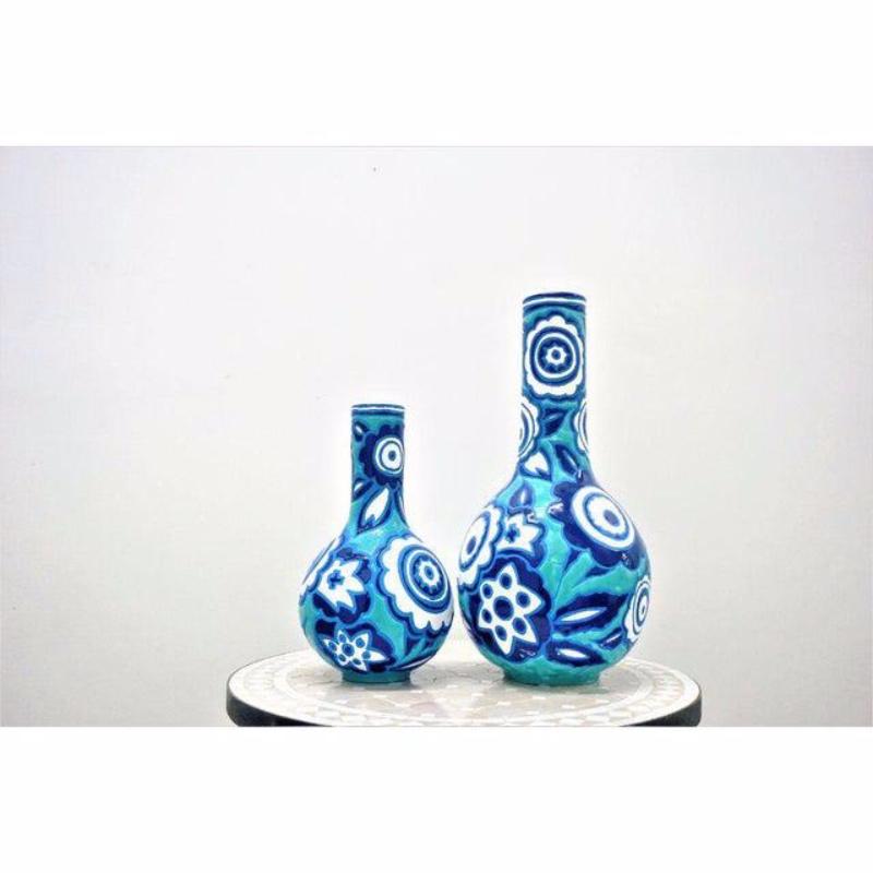 Late 20th Century Italian Bold Blue and White Vases, a Pair For Sale