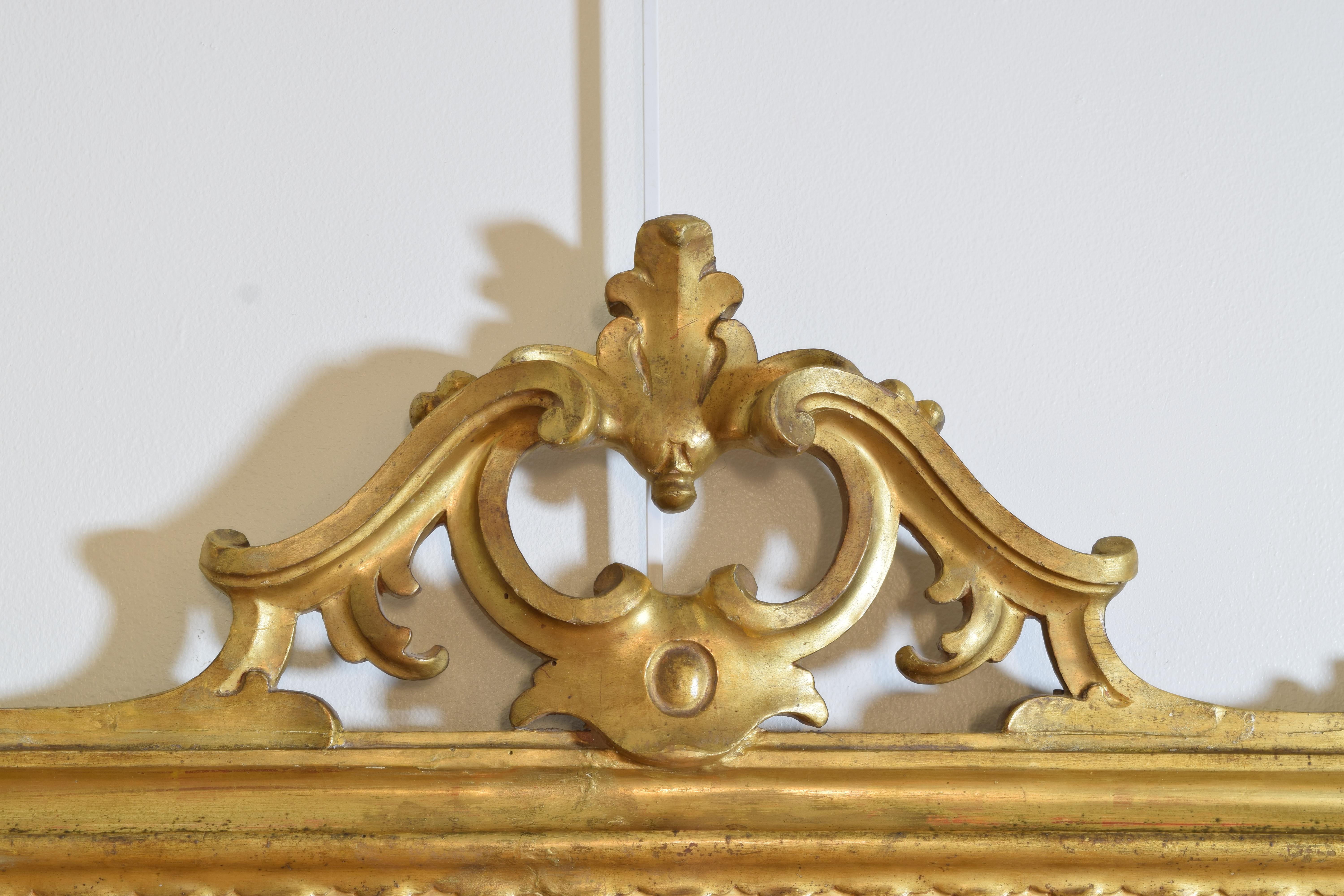 Italian, Bologna, Early Neoclassic Carved Giltwood Vertical Mirror, ca. 1785 For Sale 1