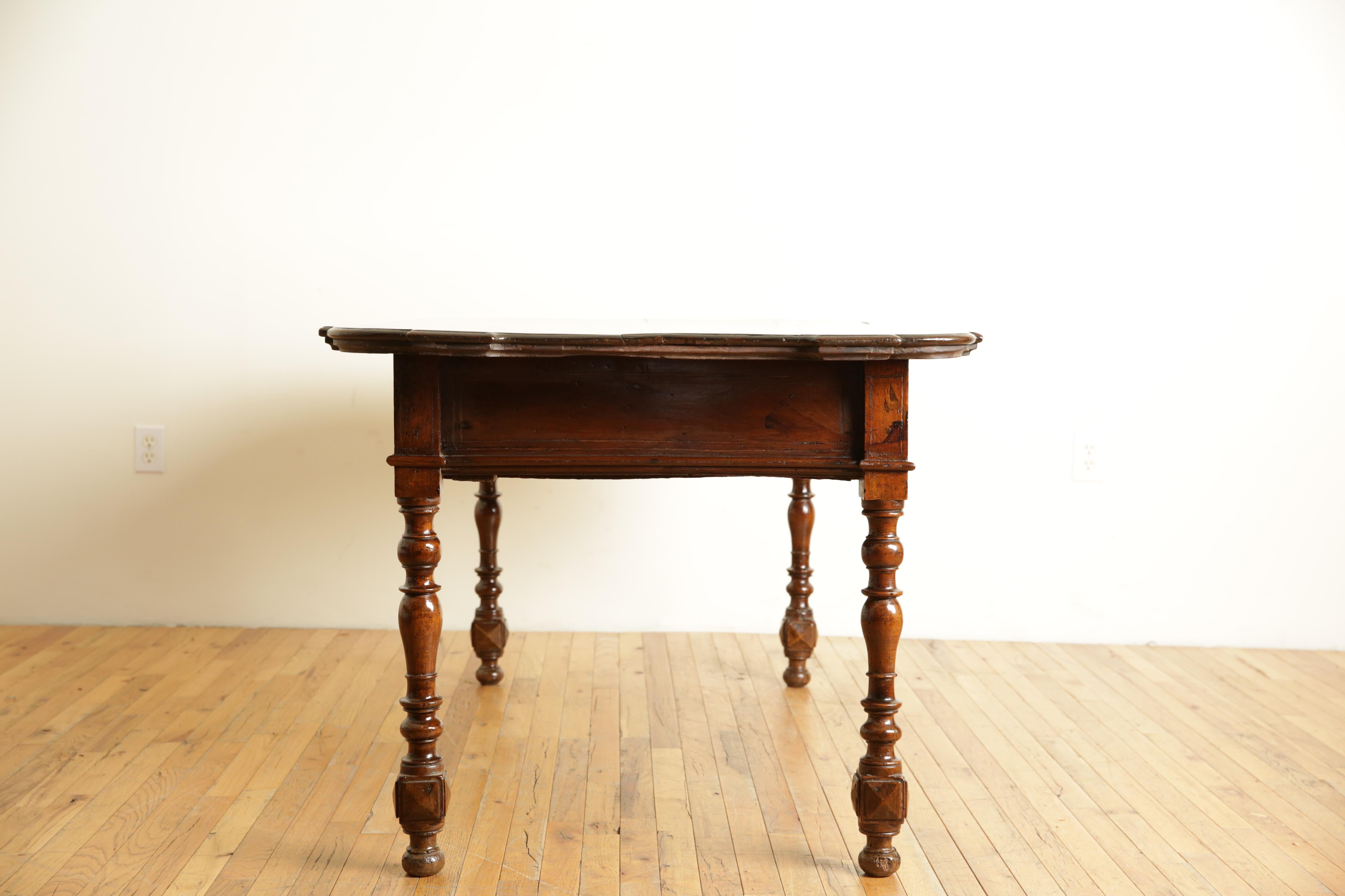 Inlay Italian, Bologna, LXIV Period Shaped Walnut & Inlaid 2-Drawer Table, ca. 1715 For Sale