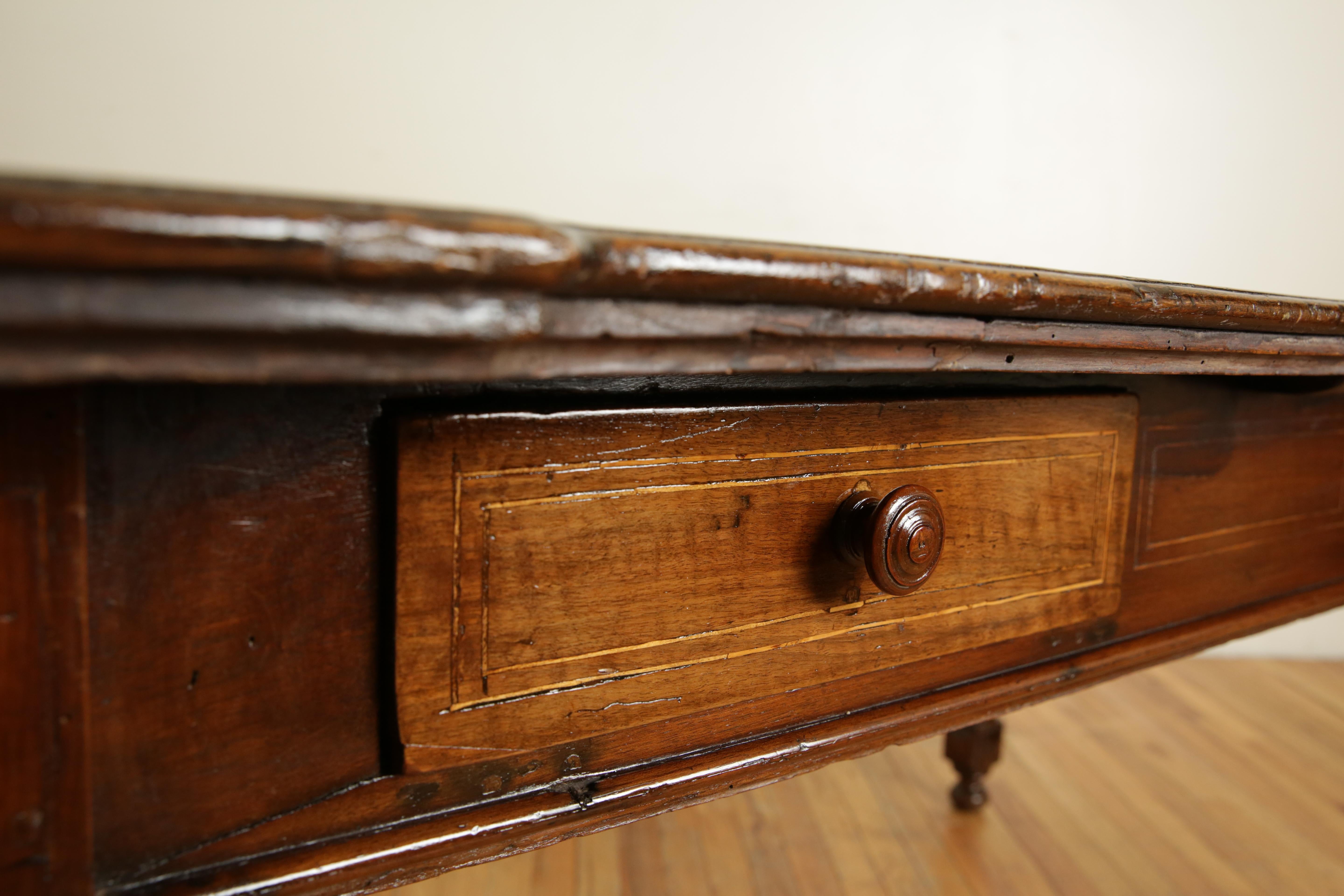 Italian, Bologna, LXIV Period Shaped Walnut & Inlaid 2-Drawer Table, ca. 1715 For Sale 1