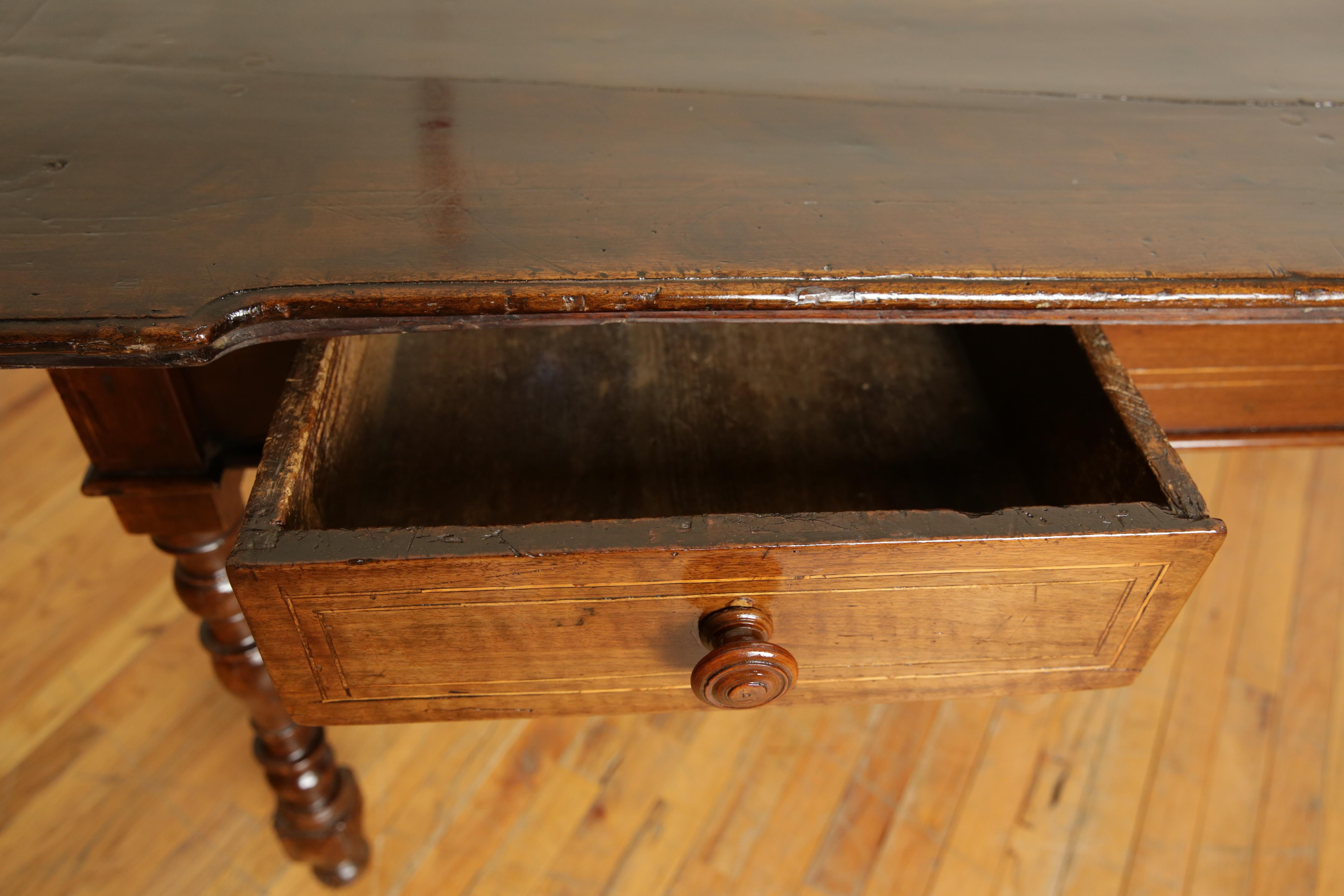 Italian, Bologna, LXIV Period Shaped Walnut & Inlaid 2-Drawer Table, ca. 1715 For Sale 2