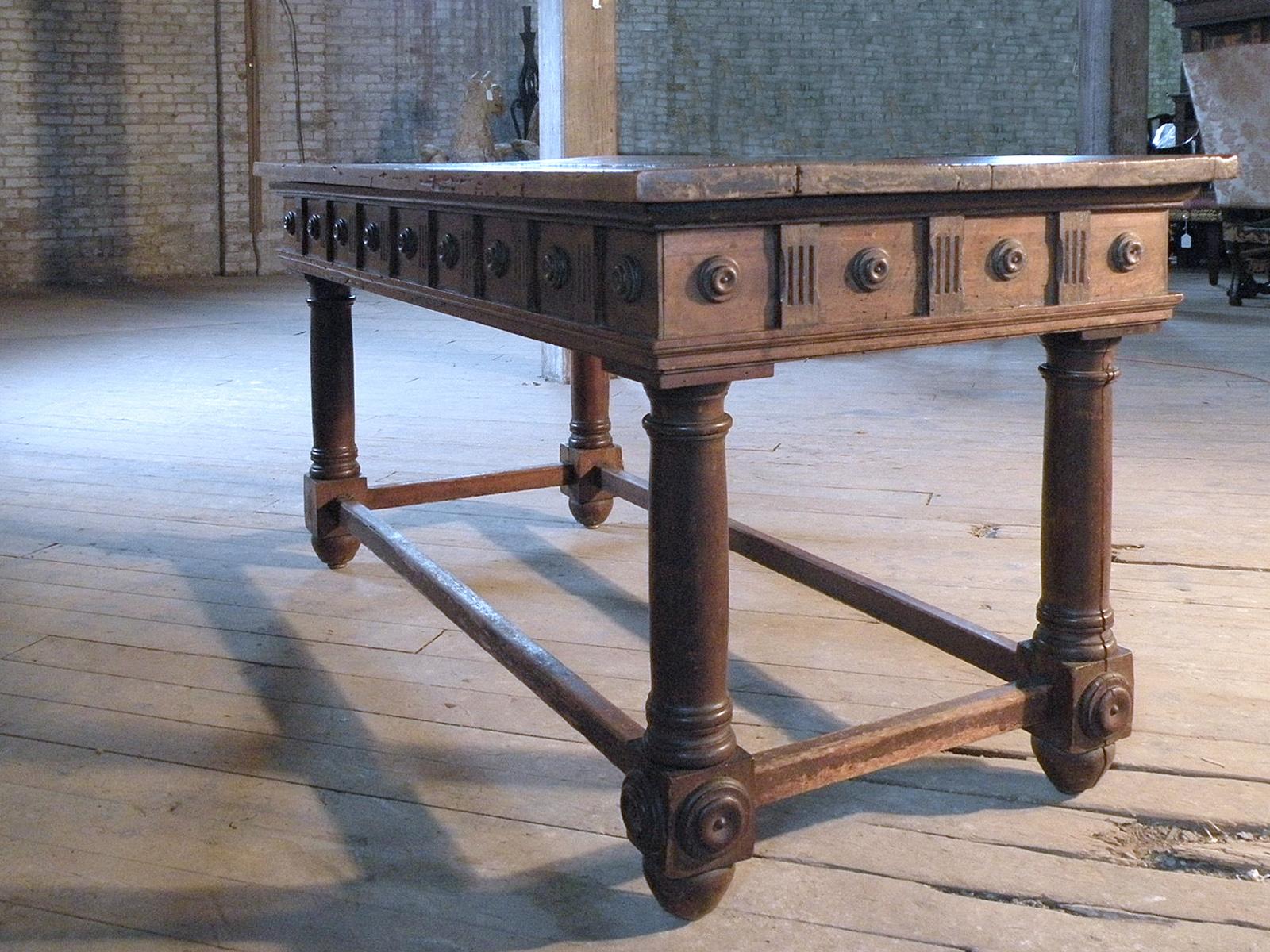 18th Century and Earlier Italian 'Bolognese' Late 16th Century Baroque Walnut Center Table / Desk