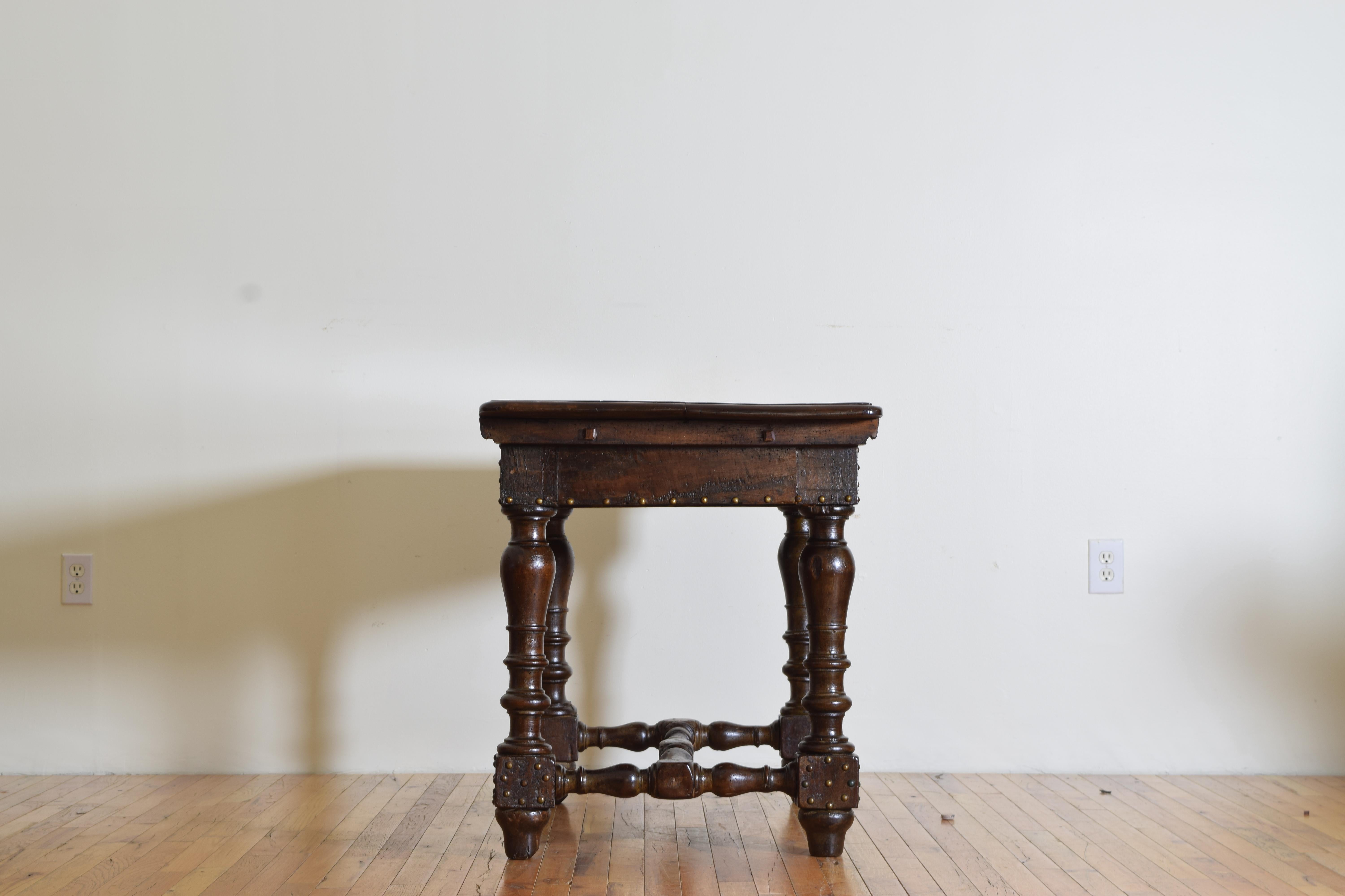 Italian, Bolognese, Late Baroque Walnut & Brass Mounted 1-Drawer Table, 18th Cen In Good Condition In Atlanta, GA