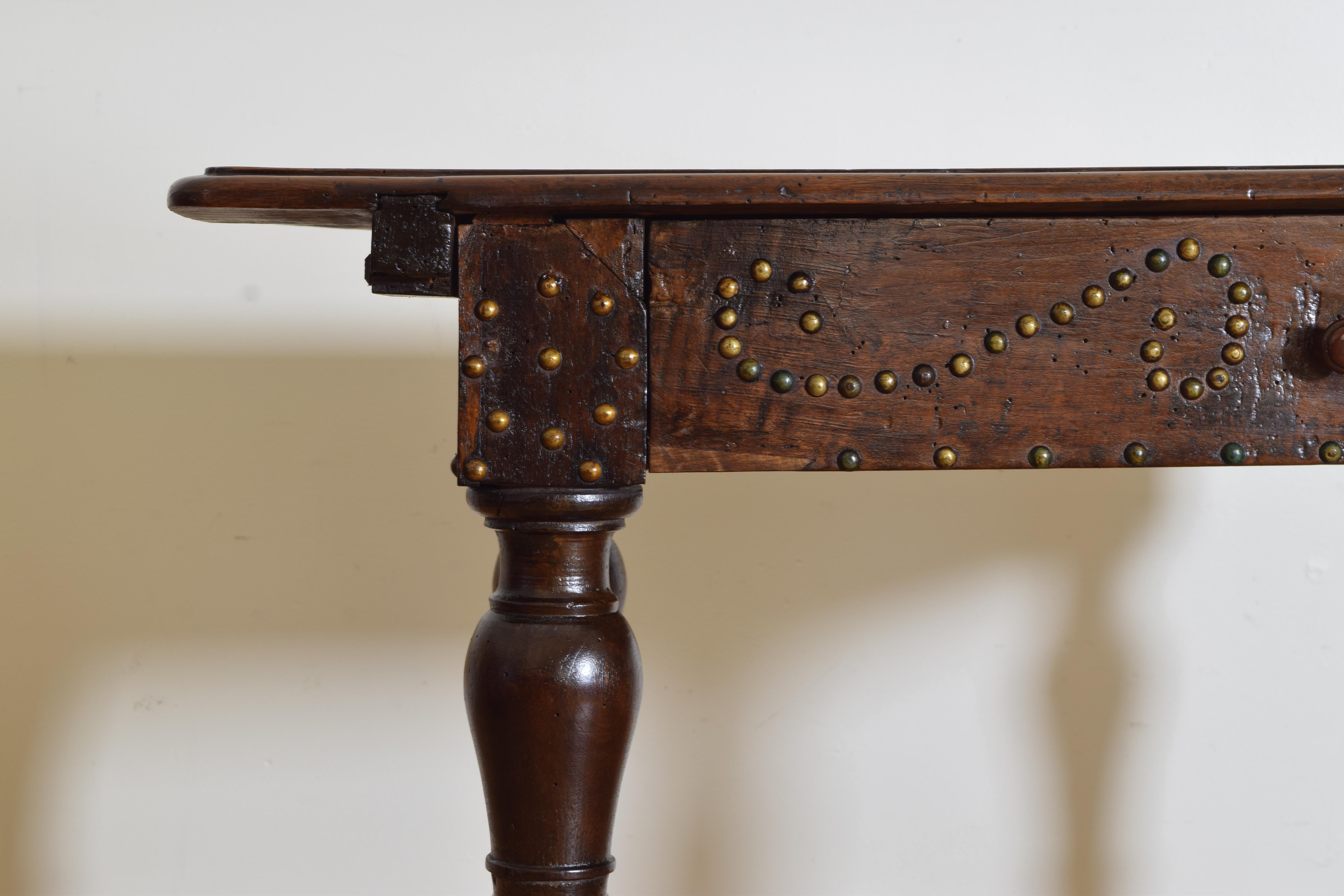 Italian, Bolognese, Late Baroque Walnut & Brass Mounted 1-Drawer Table, 18th Cen 1