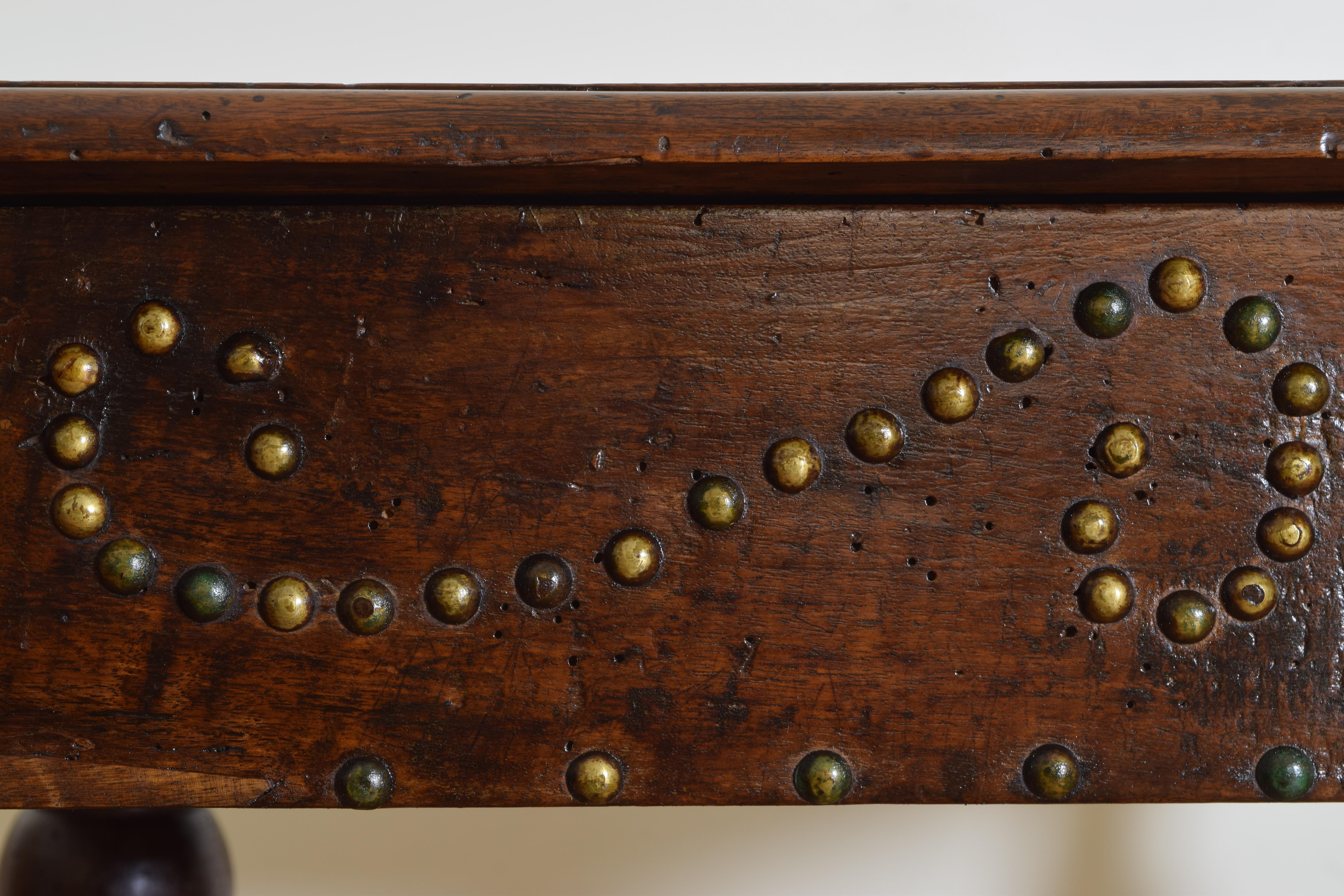 Italian, Bolognese, Late Baroque Walnut & Brass Mounted 1-Drawer Table, 18th Cen 2