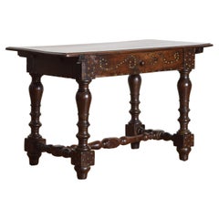 Italian, Bolognese, Late Baroque Walnut & Brass Mounted 1-Drawer Table, 18th Cen