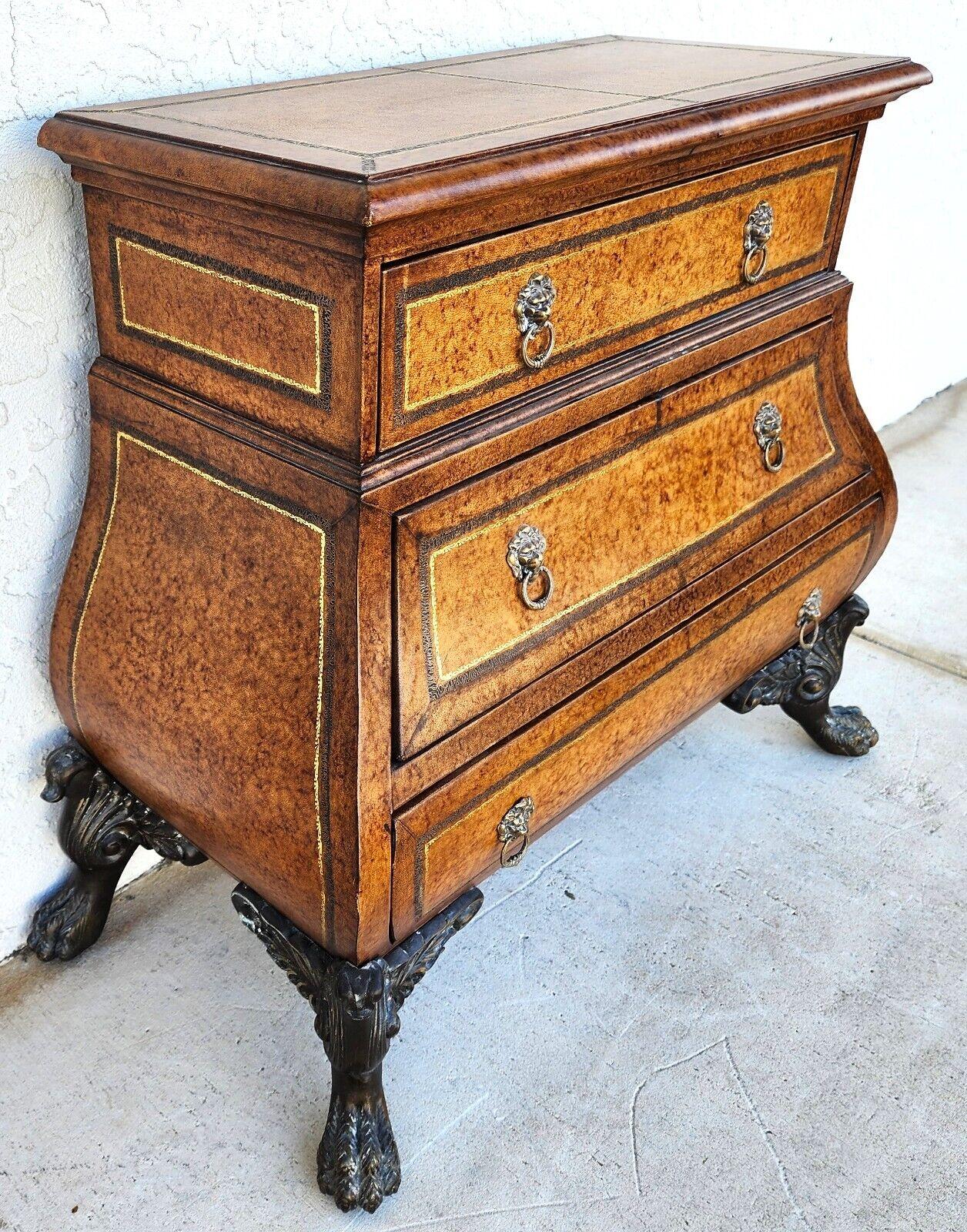 Late 20th Century Italian Bombay Chest Commode Leather Wrapped Nightstand Bedside Table For Sale