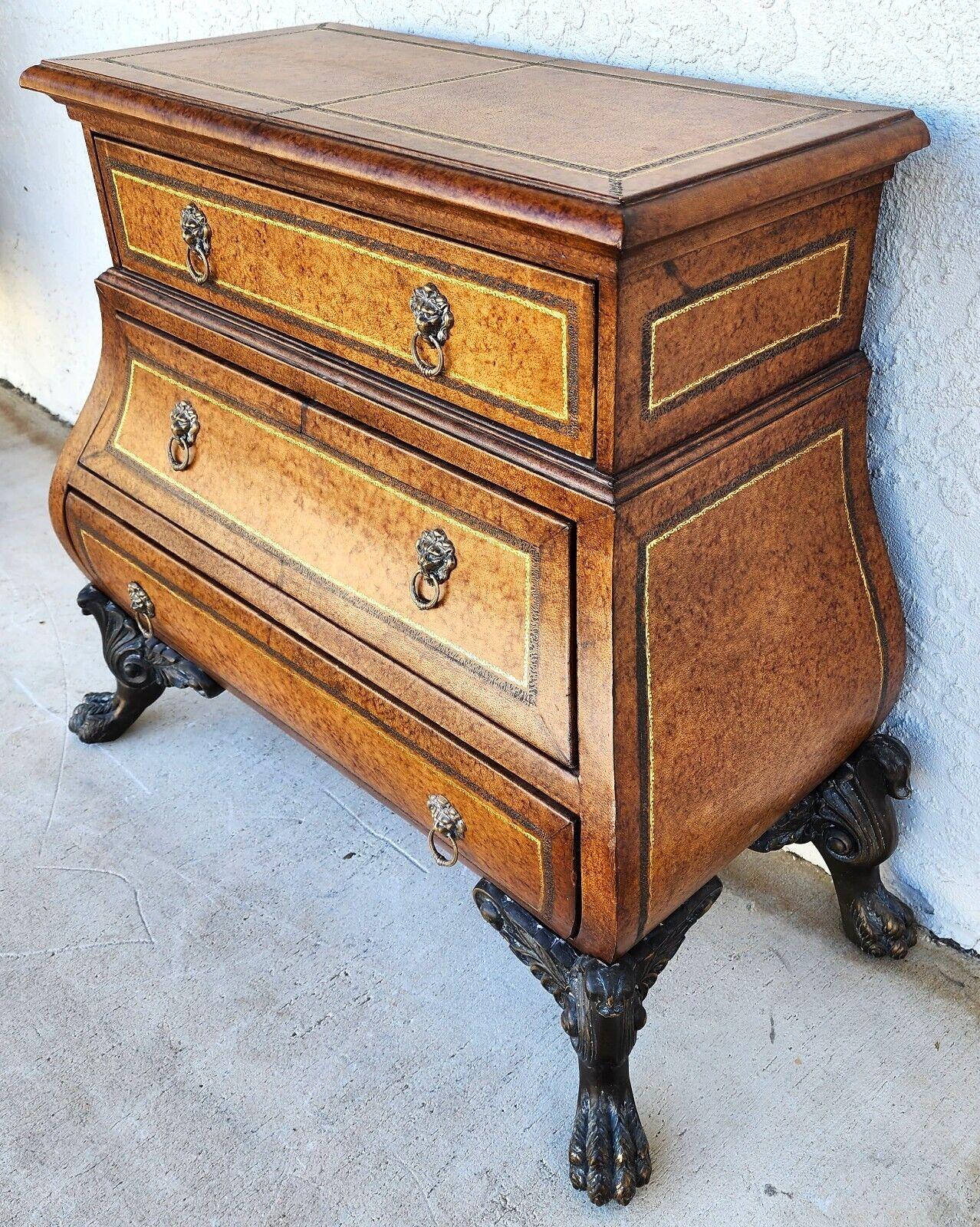 Italian Bombay Chest Commode Leather Wrapped Nightstand Bedside Table In Good Condition For Sale In Lake Worth, FL