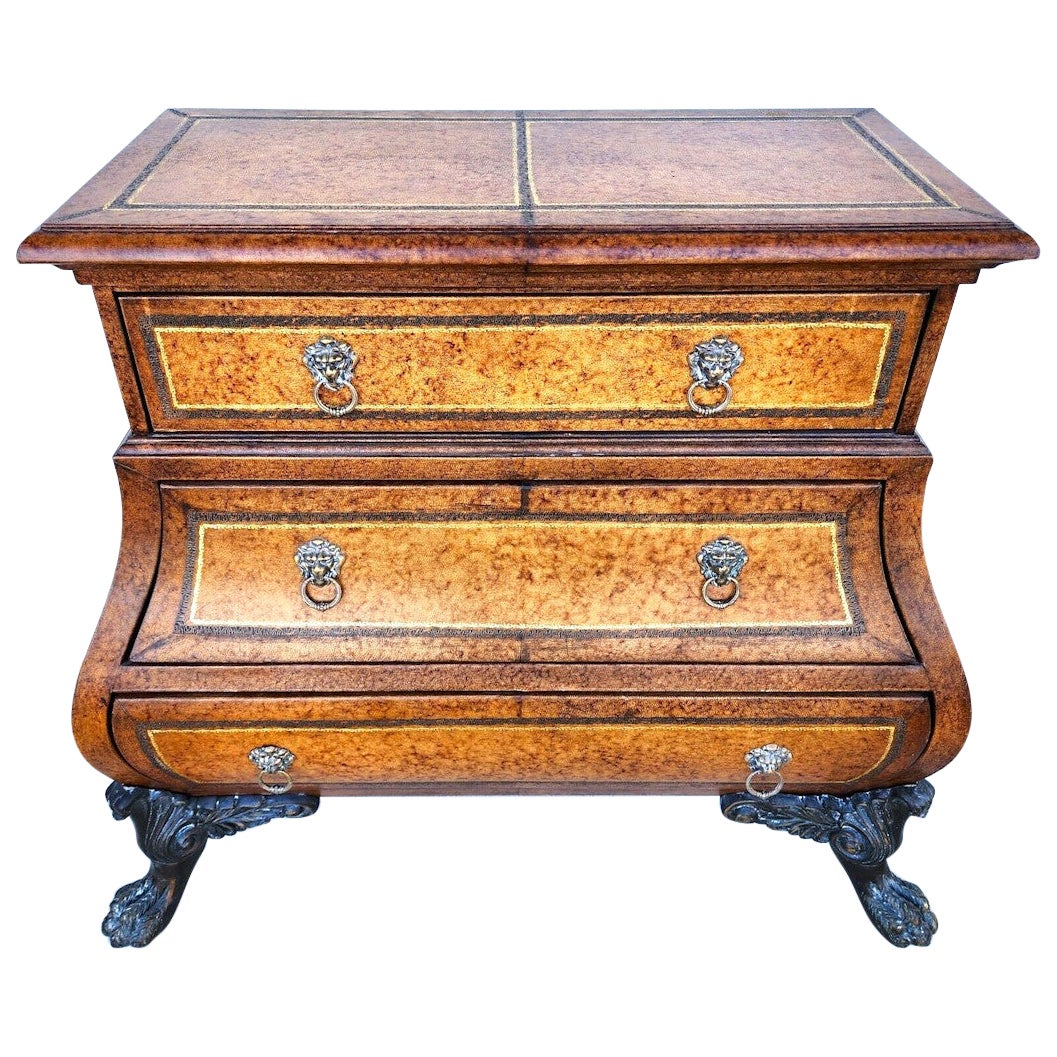 Italian Bombay Chest Commode Leather Wrapped Nightstand Bedside Table For Sale