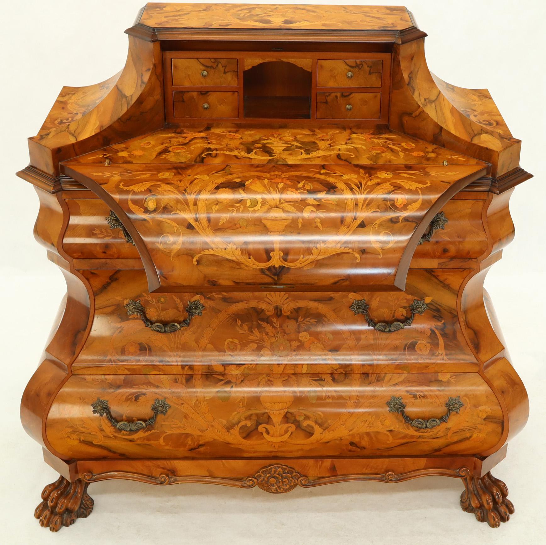 Italian Bombe Inlay Olive Wood Dresser Drop Front Jewerly Compartment Secretary For Sale 7