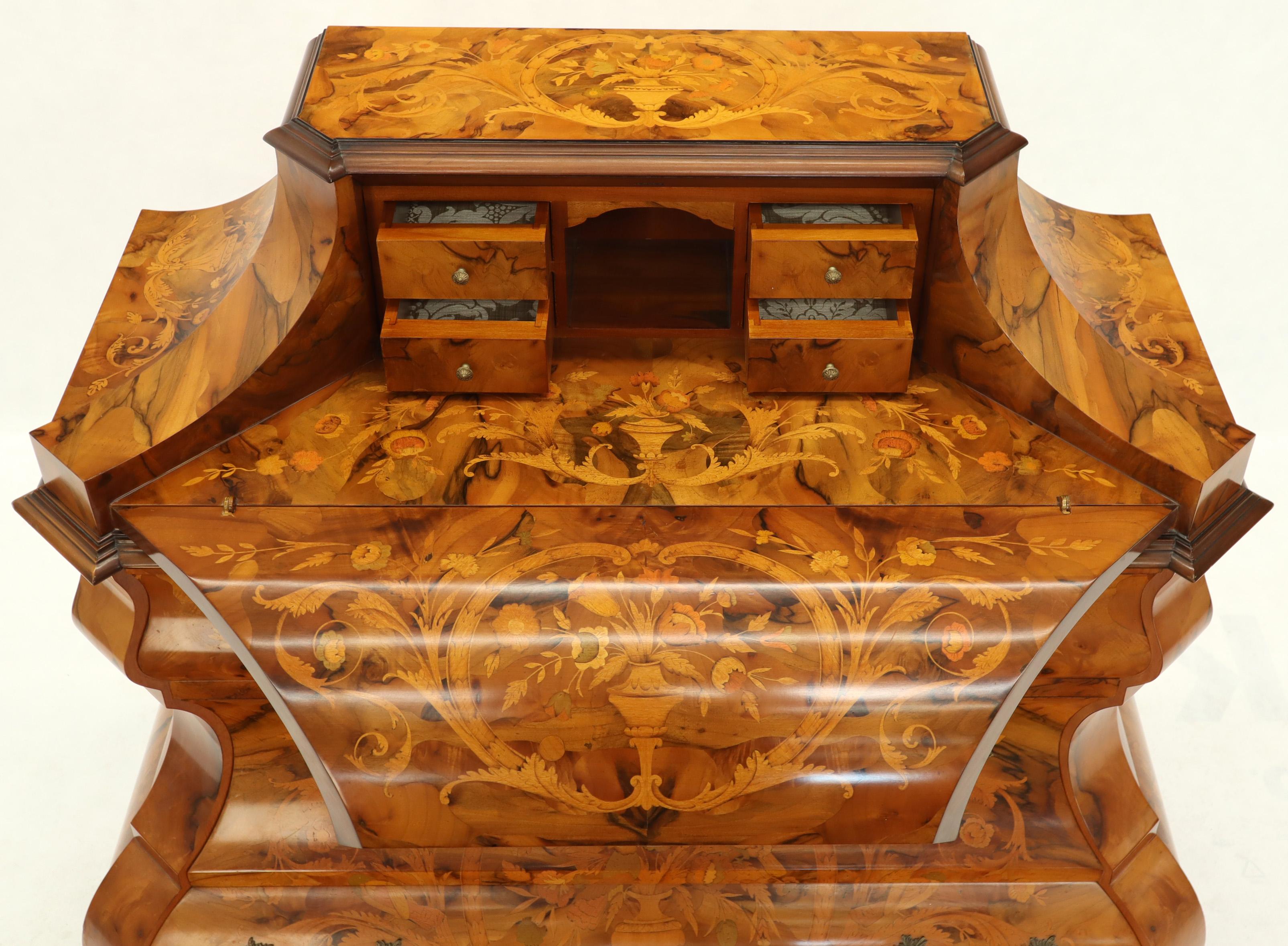 Italian Bombe Inlay Olive Wood Dresser Drop Front Jewerly Compartment Secretary For Sale 8