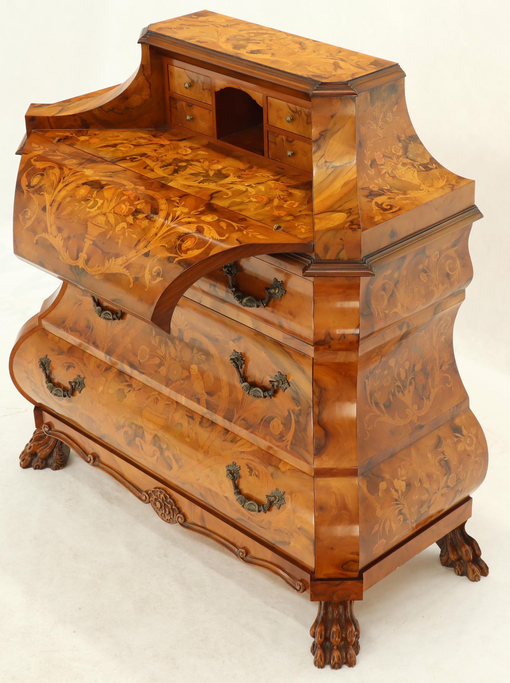 Italian Bombe Inlay Olive Wood Dresser Drop Front Jewerly Compartment Secretary For Sale 9